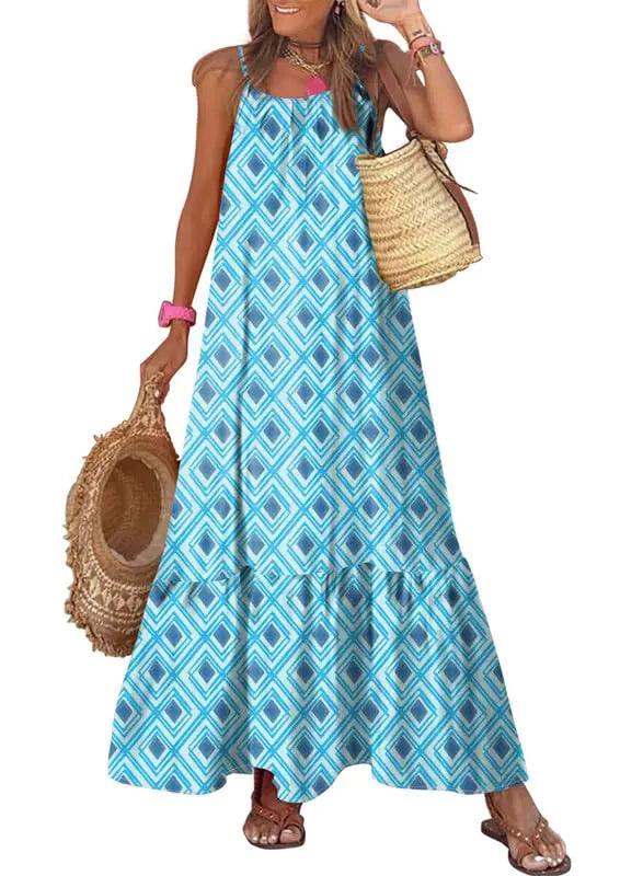 Dokotoo Women Summer Dresses 2024 Spaghetti Strap Scoop Neck Smocked Ruffle Flowy Boho Maxi Dress Small Rose - Evallys.com