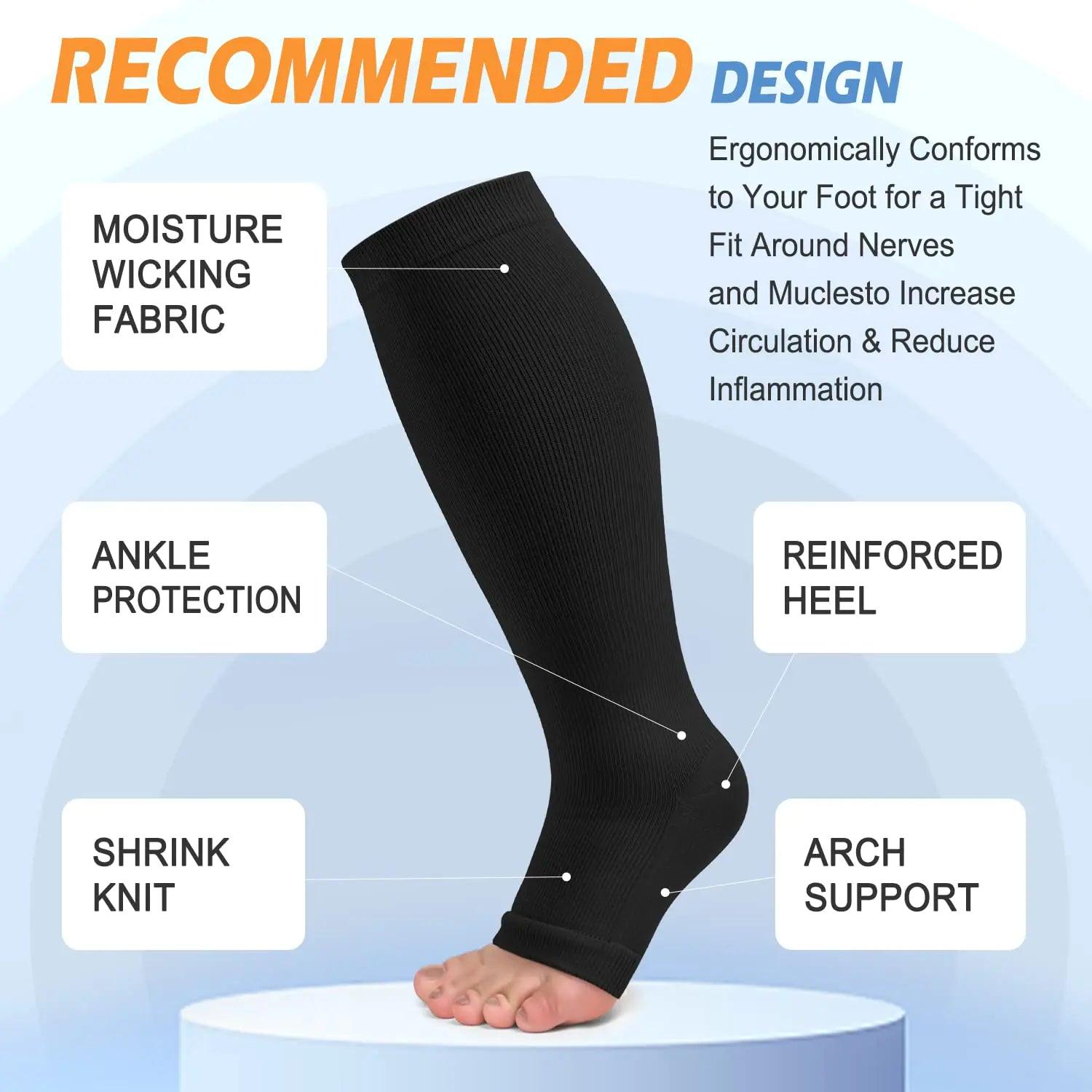 3 Pack Copper Compression Socks for Women & Men, 20-30mmHg Open Toe Knee High Stockings for Circulation Support A01-3 Pack Black Small-Medium - Evallys.com # #