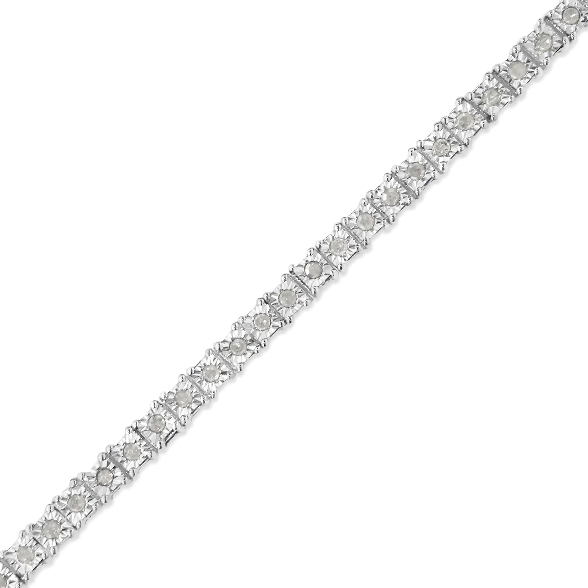 .925 Sterling Silver 1.0 Cttw Diamond Square Frame Miracle-Set Tennis Bracelet (I-J Color, I3 Clarity) - 8" - Evallys.com # #