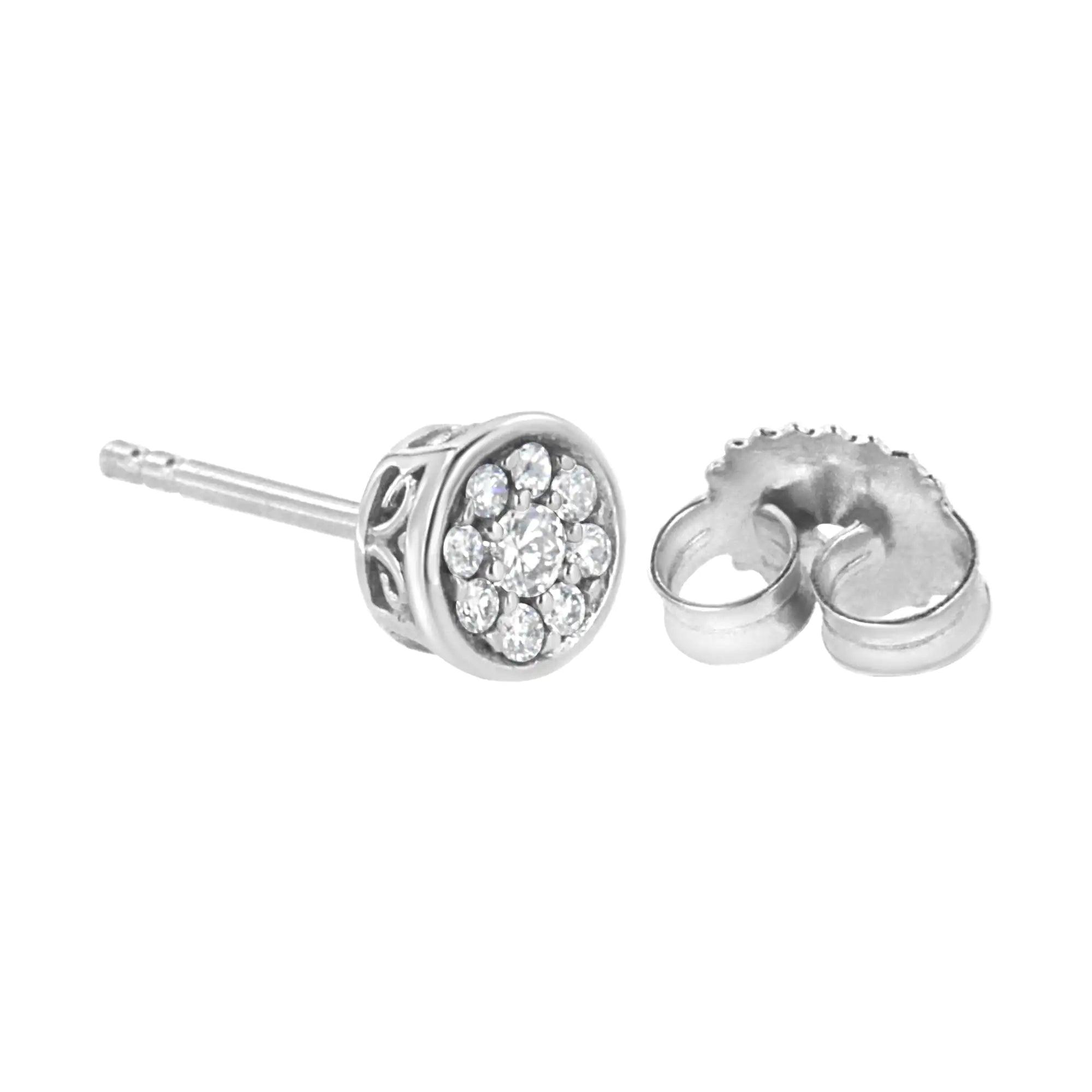 .925 Sterling Silver 1/3 cttw Lab Grown Diamond Floral Cluster Stud Earring (F-G Color, VS2-SI1 Clarity) - Evallys.com # #