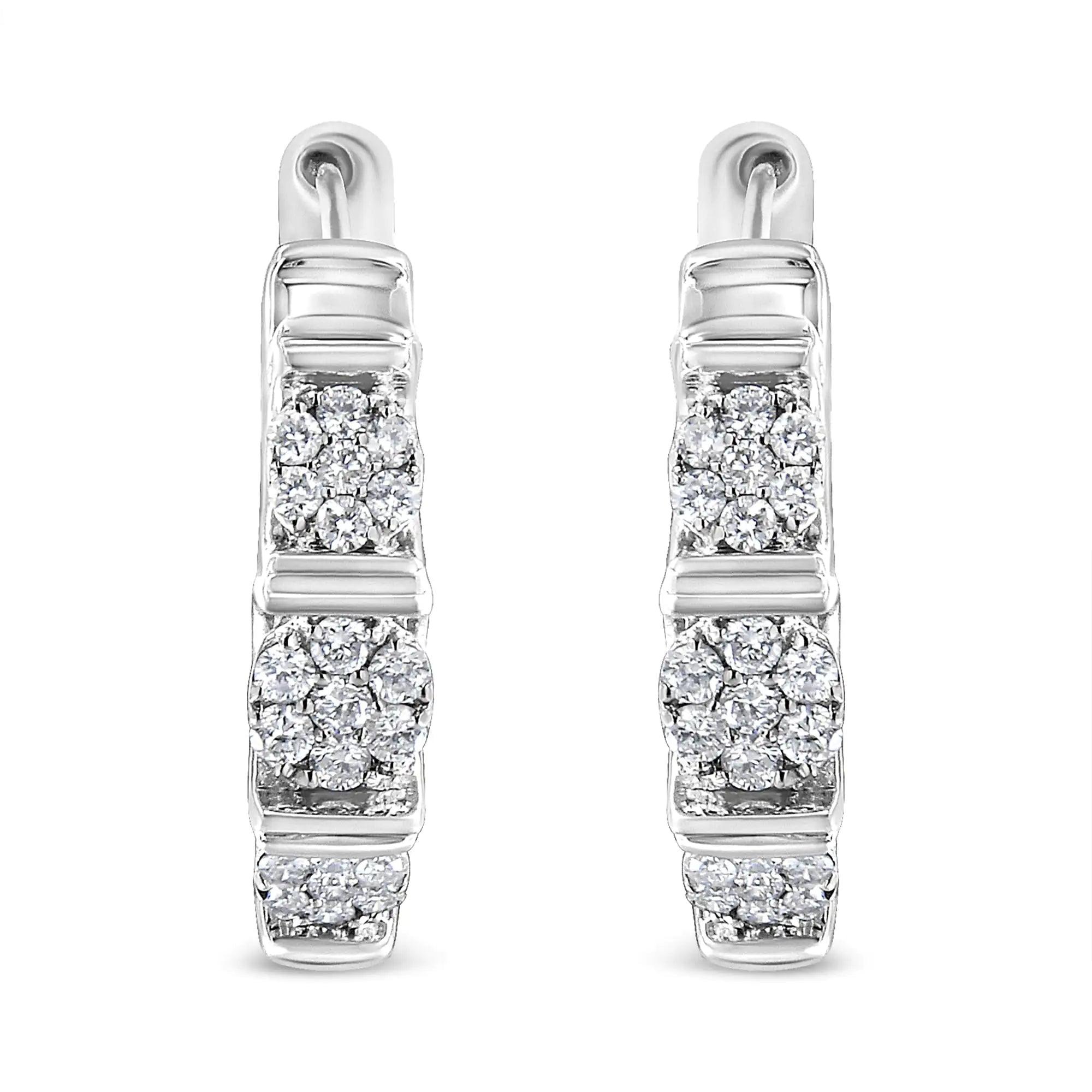 .925 Sterling Silver 1/2 Cttw Lab Grown Round Diamond Floral Cluster Hoop Earrings (F-G Color, SI1-SI2 Clarity) - Evallys.com # #