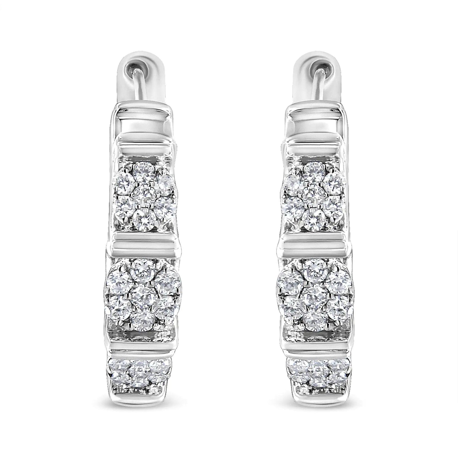 .925 Sterling Silver 1/2 Cttw Lab Grown Round Diamond Floral Cluster Hoop Earrings (F-G Color, SI1-SI2 Clarity) - Evallys.com # #