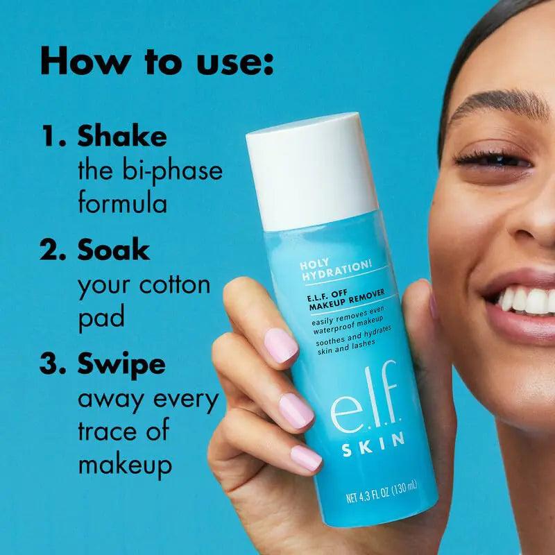 e.l.f. SKIN Holy Hydration Off Makeup Remover, Liquid Makeup Remover For Eye, Lip & Face Makeup, Gentle Formula, Vegan & Cruelty-free Unscented 4.3 Fl Oz (Pack of 1) - Evallys.com # #