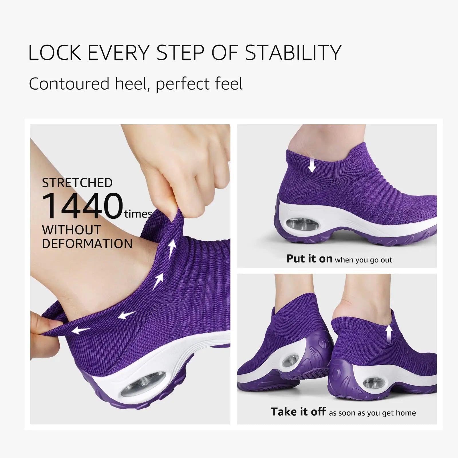 HKR Women's Walking Shoes Arch Support Non Slip Work Shoes Breathable Knit Upper Lightweight for Plantar Fasciitis 6.5 Purple - Evallys.com # #