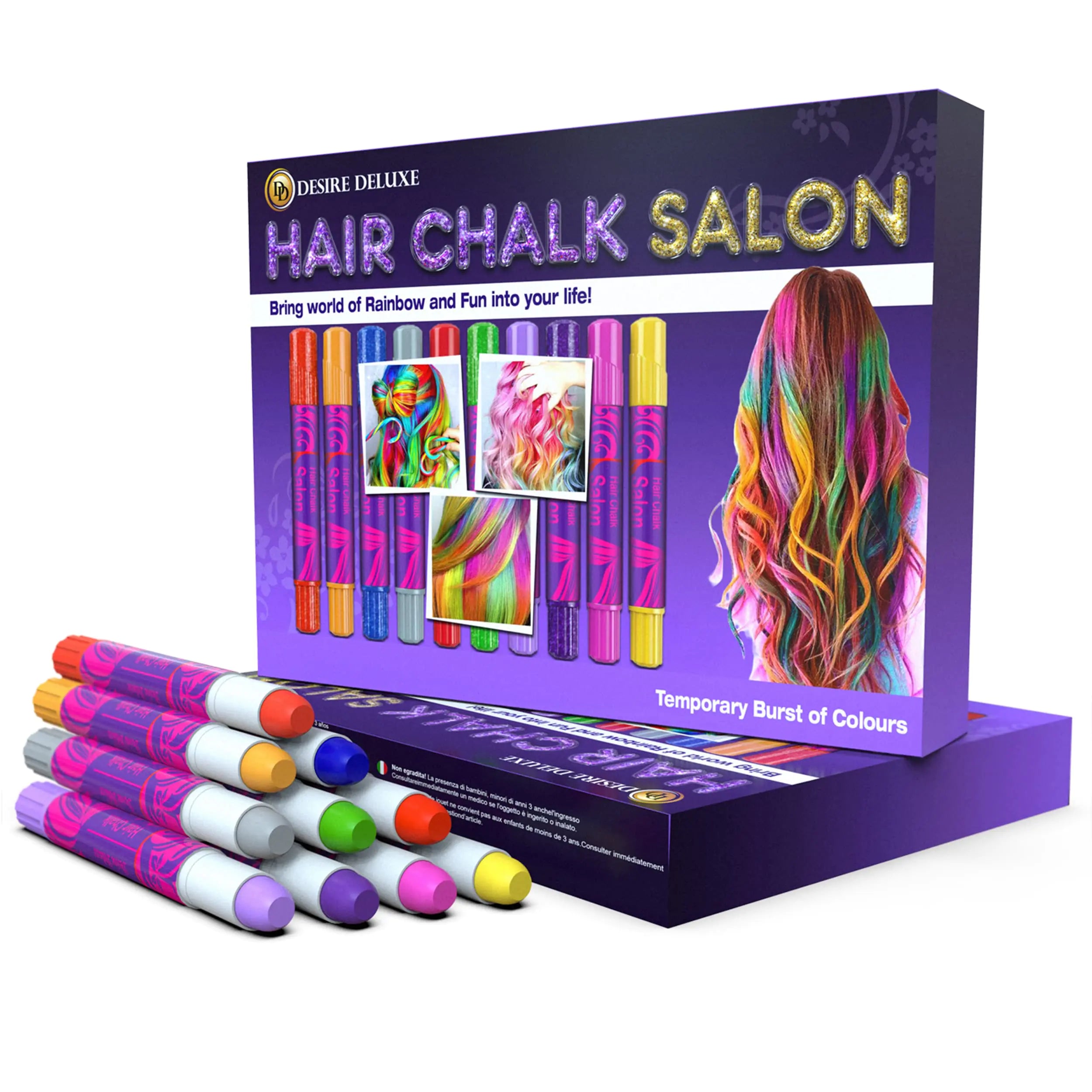 Desire Deluxe Hair Chalk for Girls Makeup Kit of 10 Temporary Colour Pens Gifts, Great Toy for Kids Age 5 6 7 8 9 10 11 12 13 Years Old, "Blue,Green,Grey,Pink,Purple - Evallys.com # #