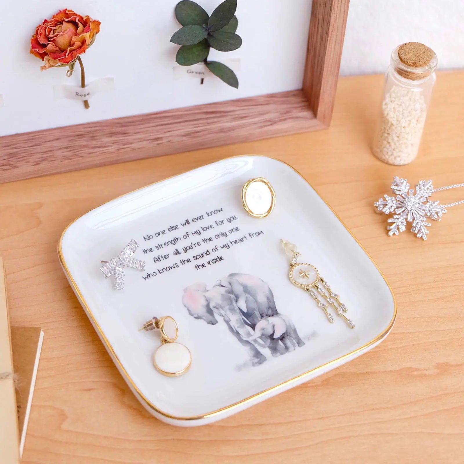 PUDDING CABIN Gift for Mom, Elephant Ring Dish “No One Else Will Ever Know The Strength Of My Love For You Mother's Day Gift, Birthday Mom Gift from Son or Daughter - Evallys.com # #