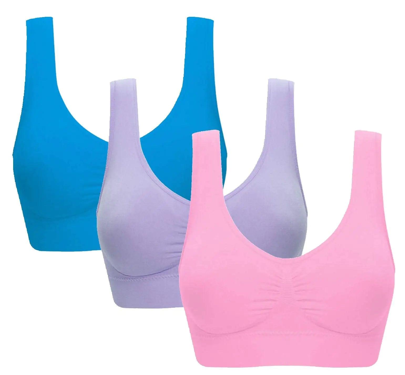 Women's Comfort Workout Sports Bra Low-Impact Activity Sleep Bras 5X-Large 3 Pack Blue Pink Light Purple - Evallys.com # #