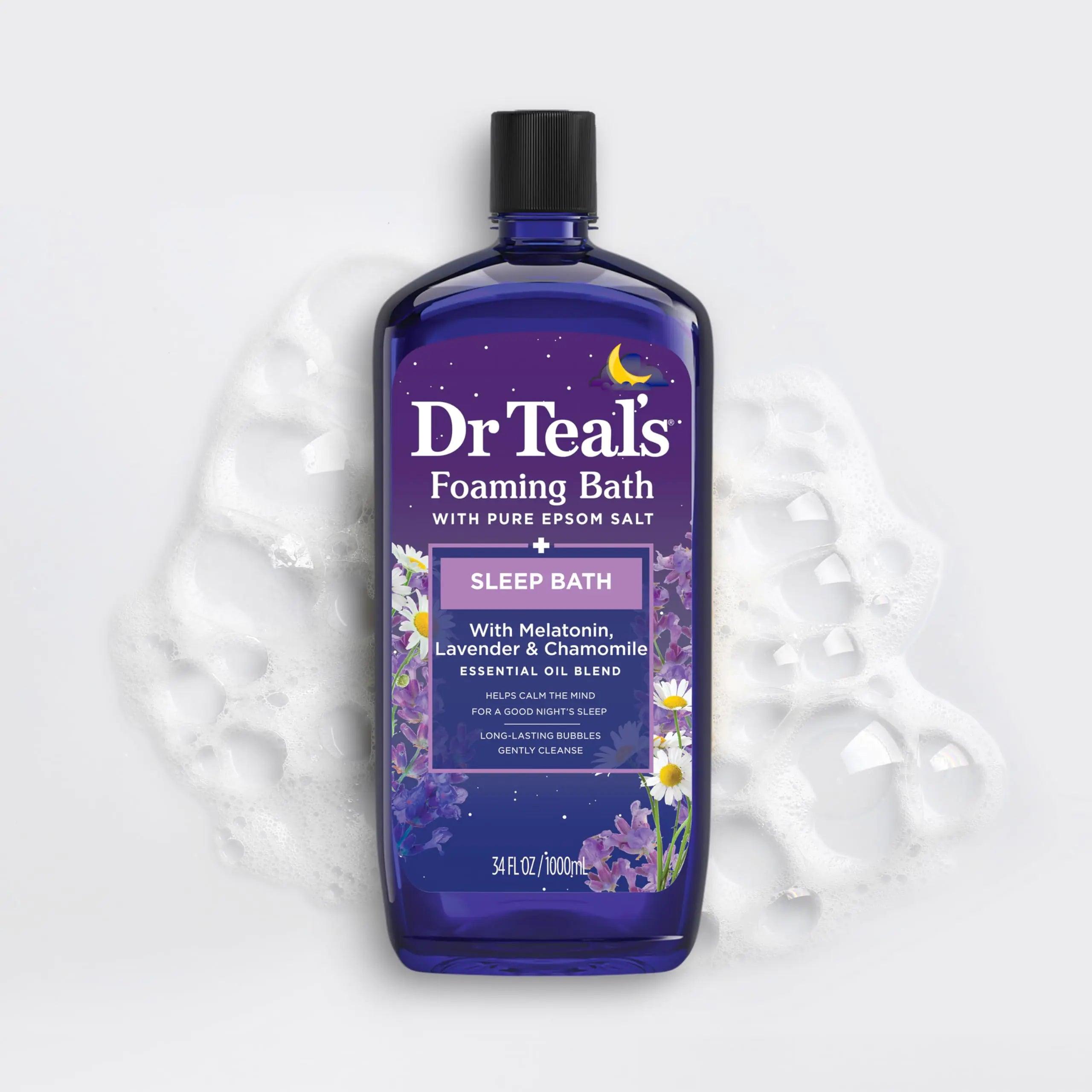 Dr Teal's Foaming Bath with Pure Epsom Salt, Sleep Blend with Melatonin, Lavender & Chamomile Essential Oils, 34 Fl Oz (Pack of 4) (Packaging May Vary) - Evallys.com # #