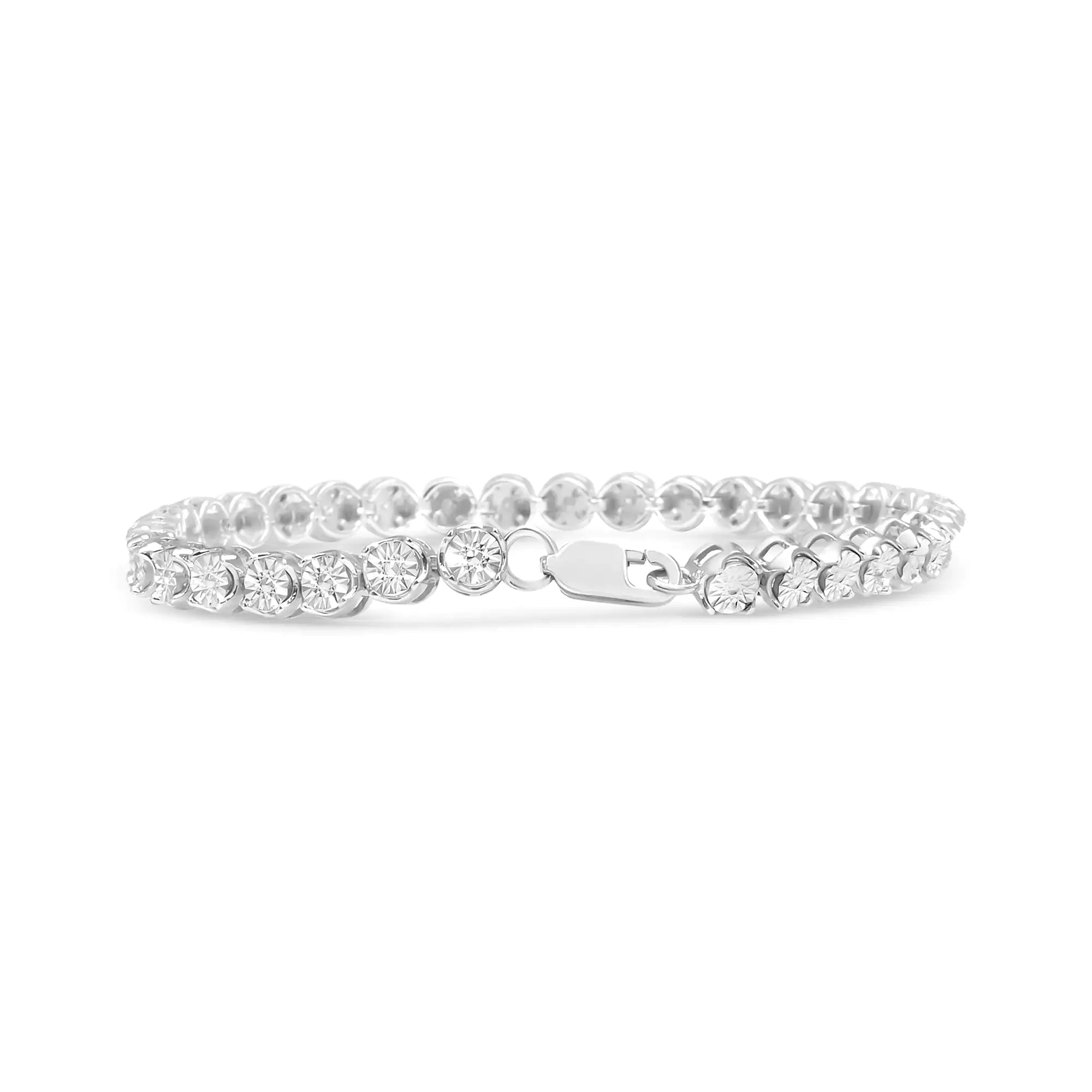 .925 Sterling Silver 1/2 Cttw Round Miracle-Set Diamond Tennis Bracelet (I2-I3 Clarity, I-J Color) - 7.25" - Evallys.com # #