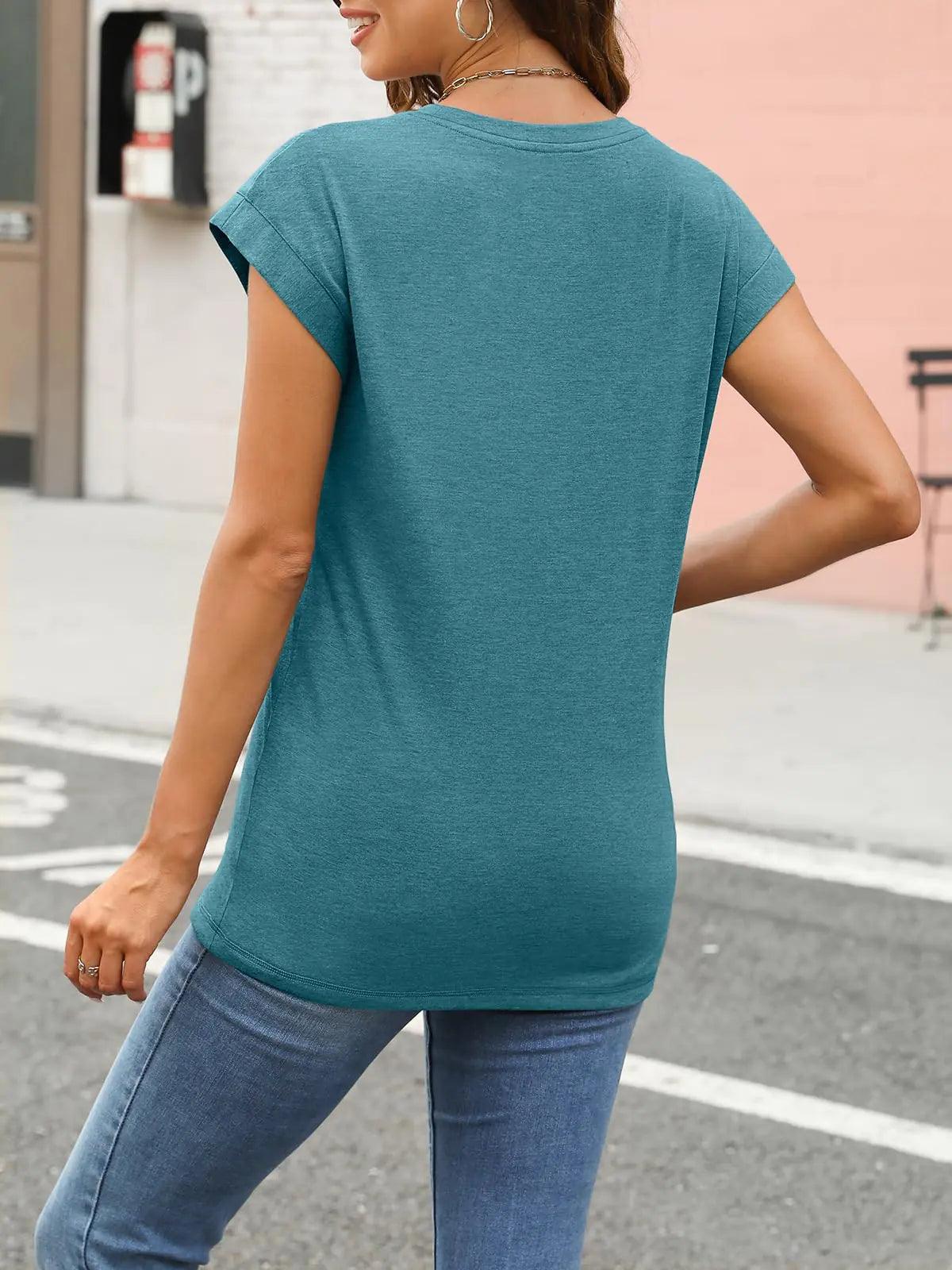 AUTOMET Womens Tops Casual Dressy Basic T Shirts Loose Fit Crewneck Cap Sleeve Tee Summer Outfits 2024 Bluegreen XX-Large - Evallys.com # #