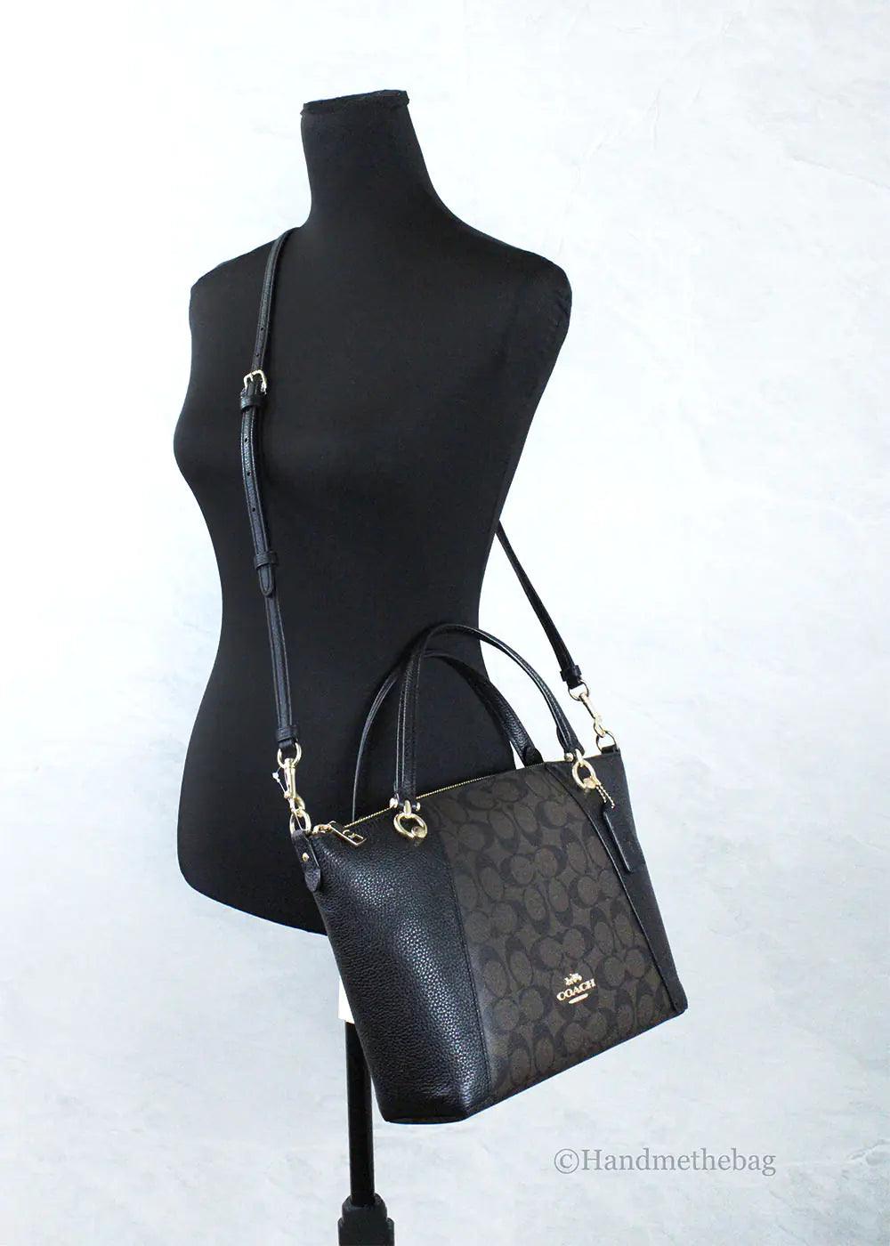 Coach Kacey Brown Black Blocked Canvas Top Zip Satchel - Evallys.com # #