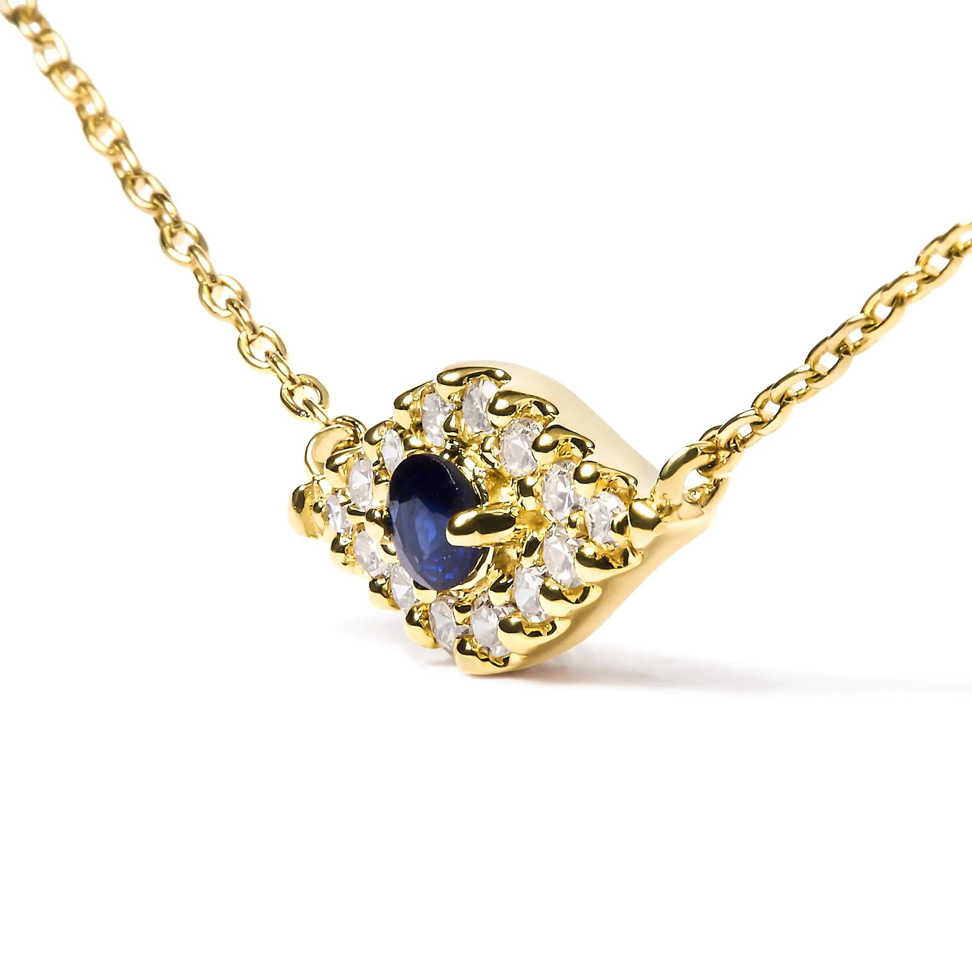 10K Yellow Gold Blue Sapphire and Diamond Accented Evil Eye 18" Inch Pendant Necklace (H-I Color, I1-I2 Clarity) - Evallys.com # #