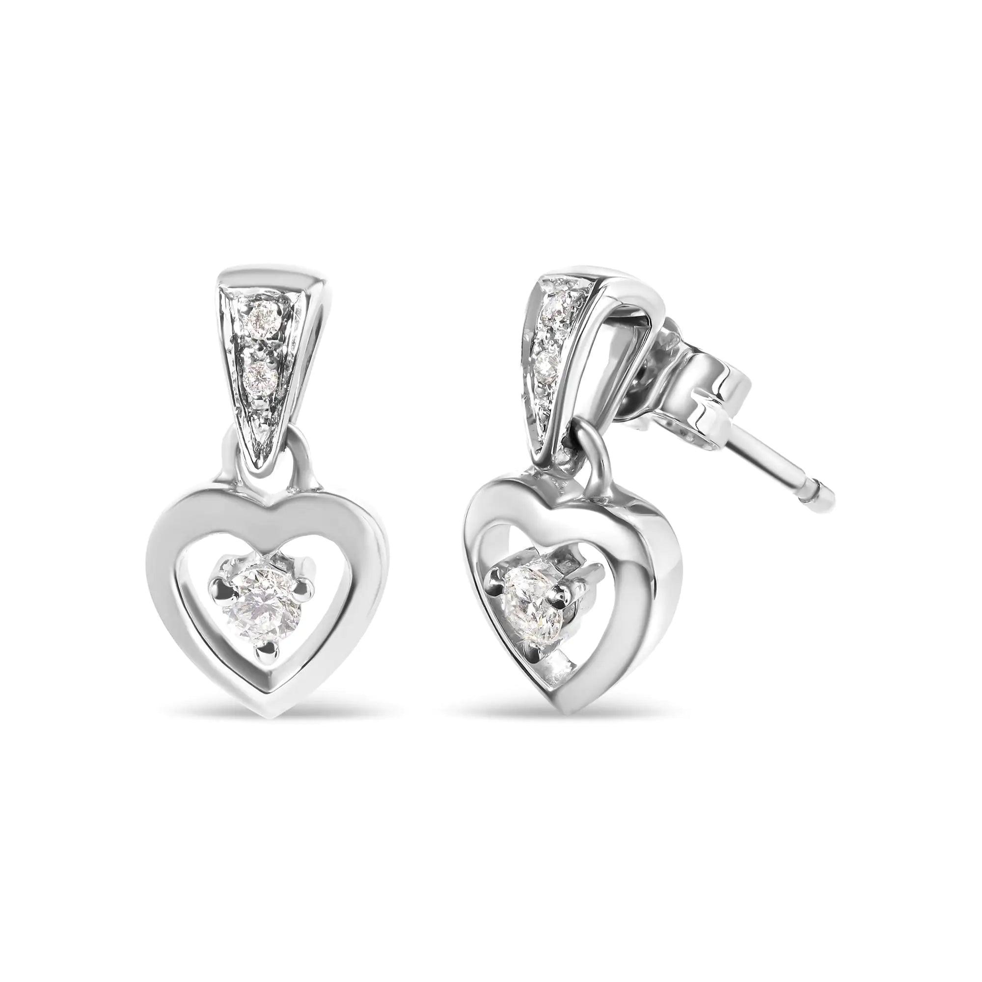 14K White Gold 1/6 Cttw Diamond Dangle Heart Stud Earrings (H-I, SI2-I1) - Evallys.com # #