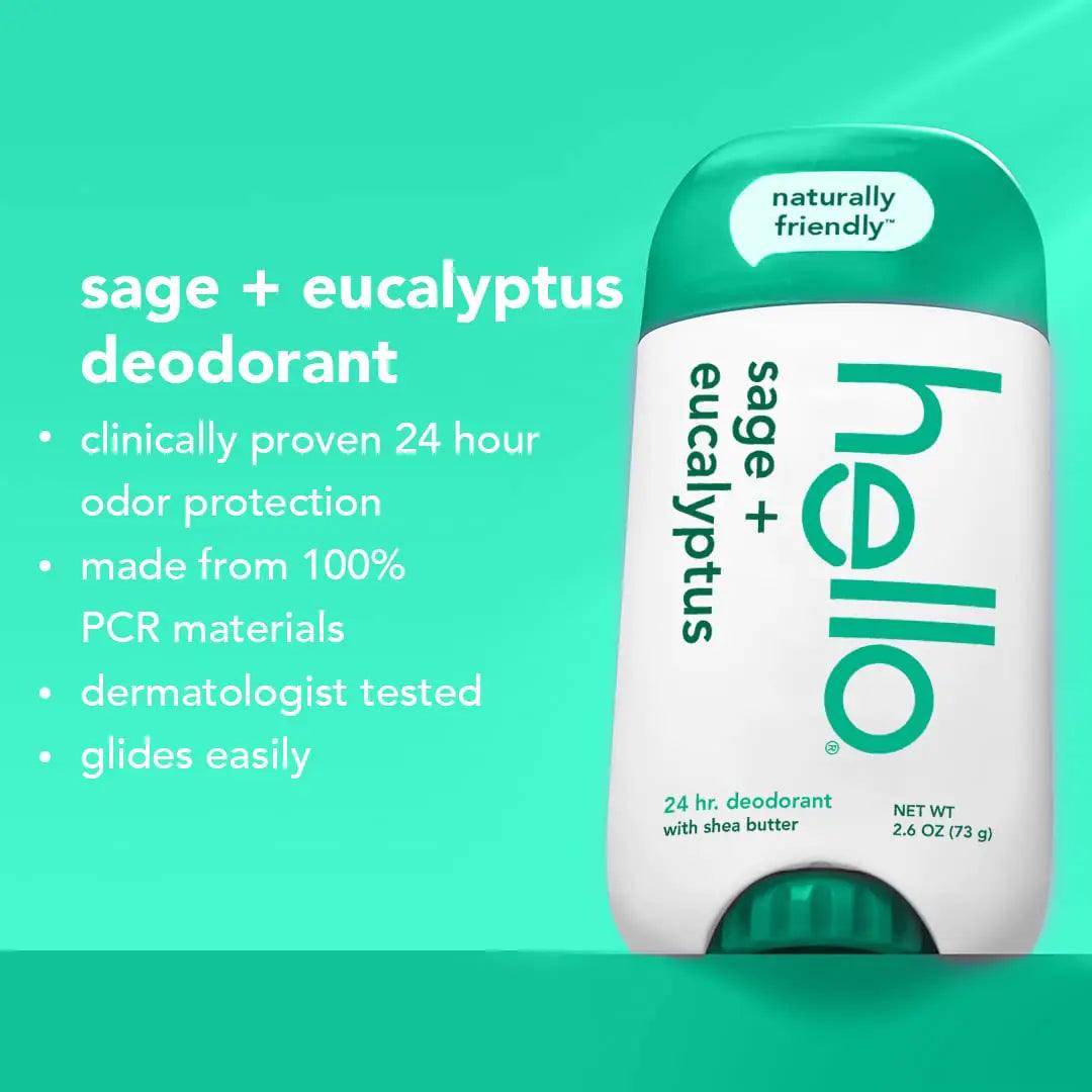 hello White Sage + Eucalyptus Deodorant With Shea Butter for Women + Men, Aluminum Free, Baking Soda Free, Parabens Free, 24 Hour Odor Protection, 2.6 Ounce, 2 Pack Sage & Eucalyptus 2.6 Ounce (Pack of 2) - Evallys.com # #