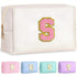 Initial Cosmetic Bag for women, Preppy Small Makeup Bag, PU Leather Waterproof Toiletry Bag, Monogrammed Birthday Gifts For Women, Stuff for girls (Pearly White S) Pearly White-Pink - Evallys.com # #