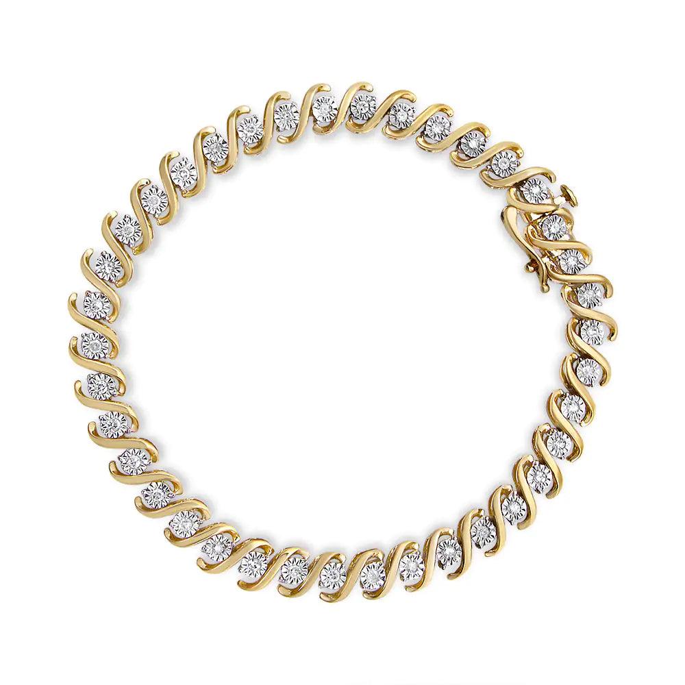 Yellow Plated Sterling Silver Round-Cut Diamond Bracelet (0.5 cttw, H-I Color, I2-I3 Clarity) - Evallys.com # #