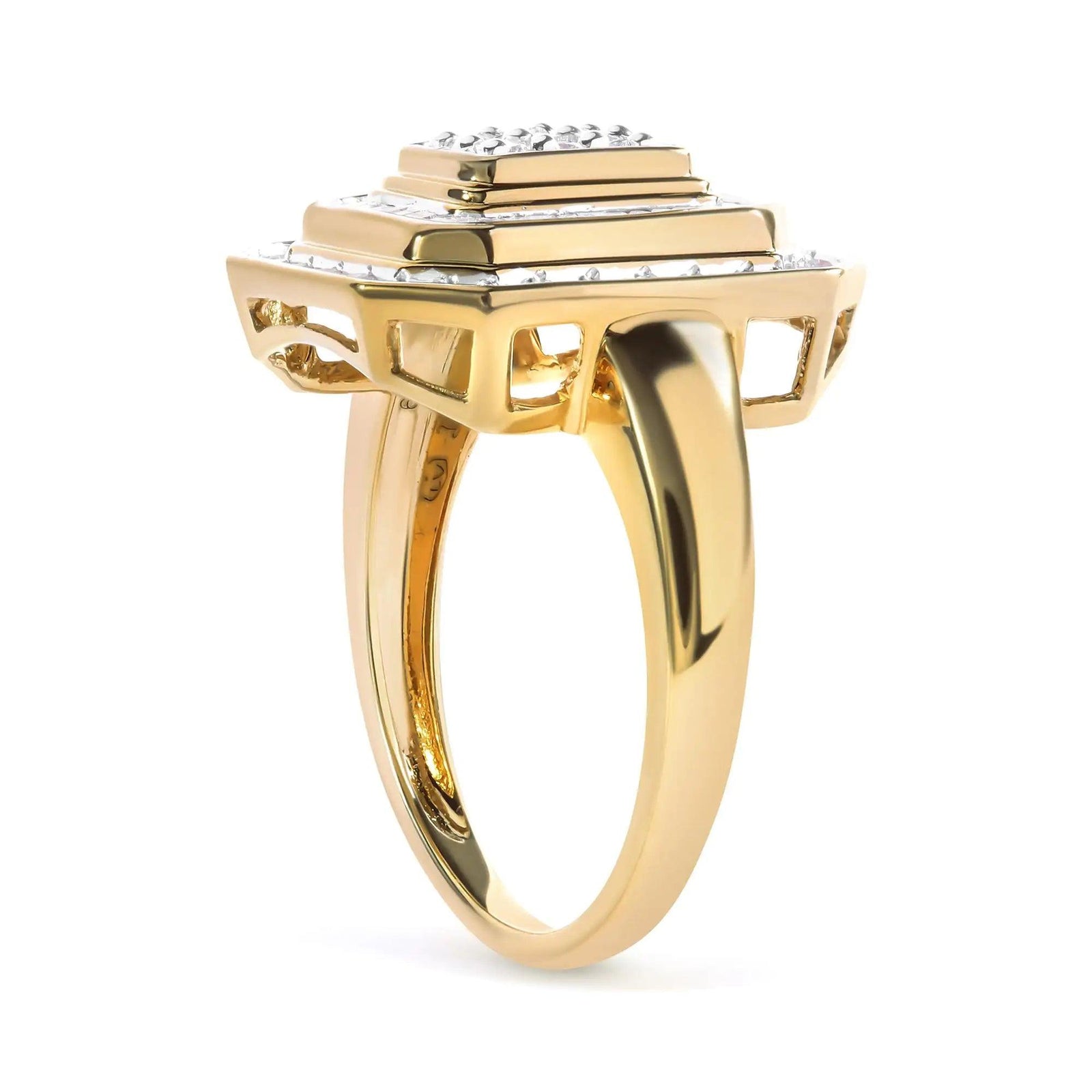 10K Yellow Gold Plated .925 Sterling Silver 1/2 Cttw Round & Baguette Diamond Ring (I-J Color, I2-I3 Clarity) - Evallys.com # #