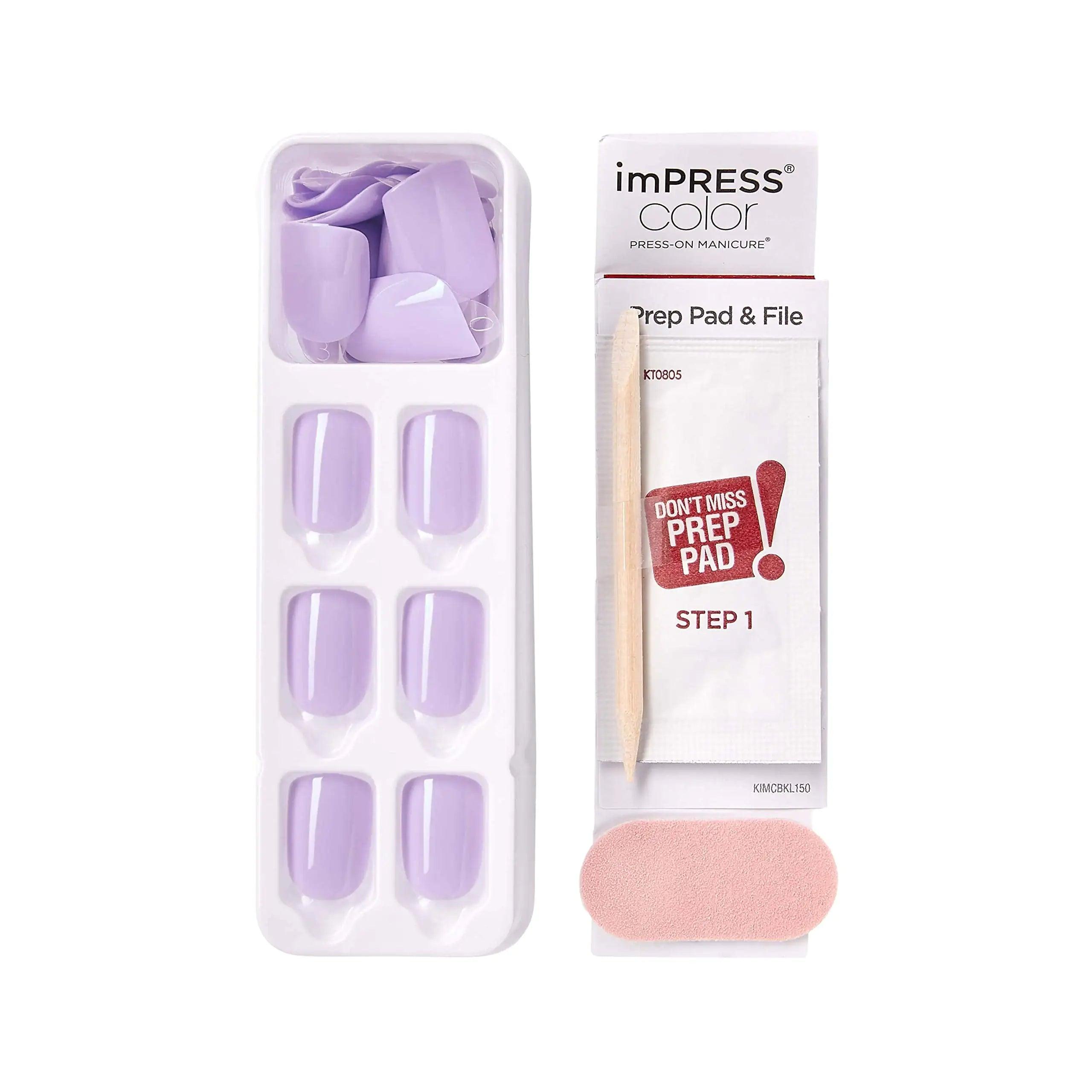 KISS imPRESS No Glue Mani Press On Nails, Color, 'Picture Purplect', Violet, Short Size, Squoval Shape, Includes 30 Nails, Prep Pad, Instructions Sheet, 1 Manicure Stick, 1 Mini File Picture Purplect - Evallys.com # #