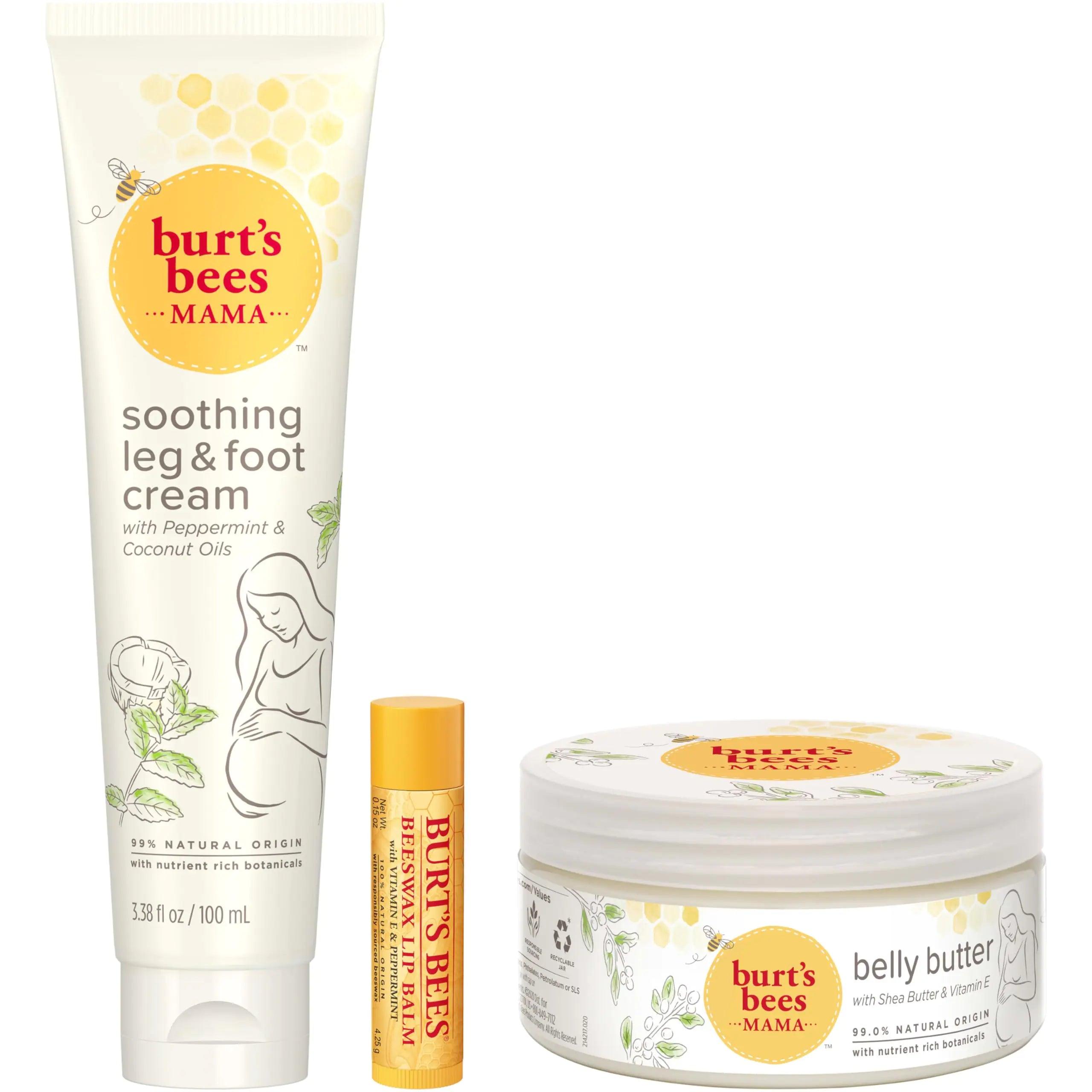 Burt's Bees Pregnancy Essentials Gifts Set, 3 Giftable Baby Shower Products & Must Have Baby Registry Items, Nourishing Skincare - Mama Belly Butter, Original Lip Balm, Leg & Foot Cream Mama Pregnancy Set 3 Count (Pack of 1) - Evallys.com # #