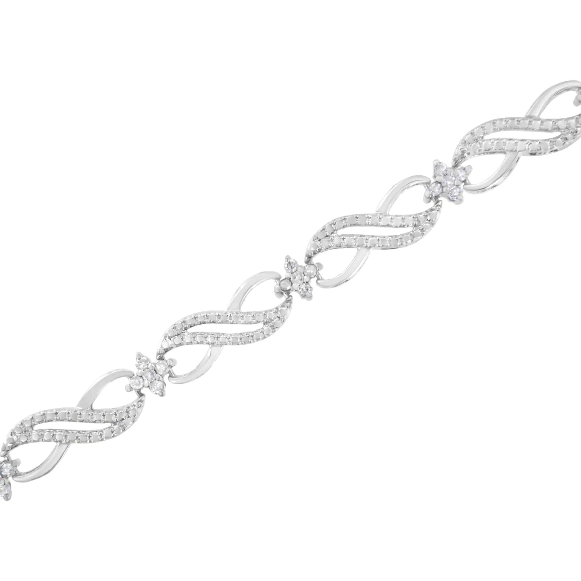 .925 Sterling Silver 1/2 cttw Prong Set Round-Cut Diamond Infinity Weave Link Bracelet (I-J Color, I2-I3 Clarity) - Size 7.25" - Evallys.com # #