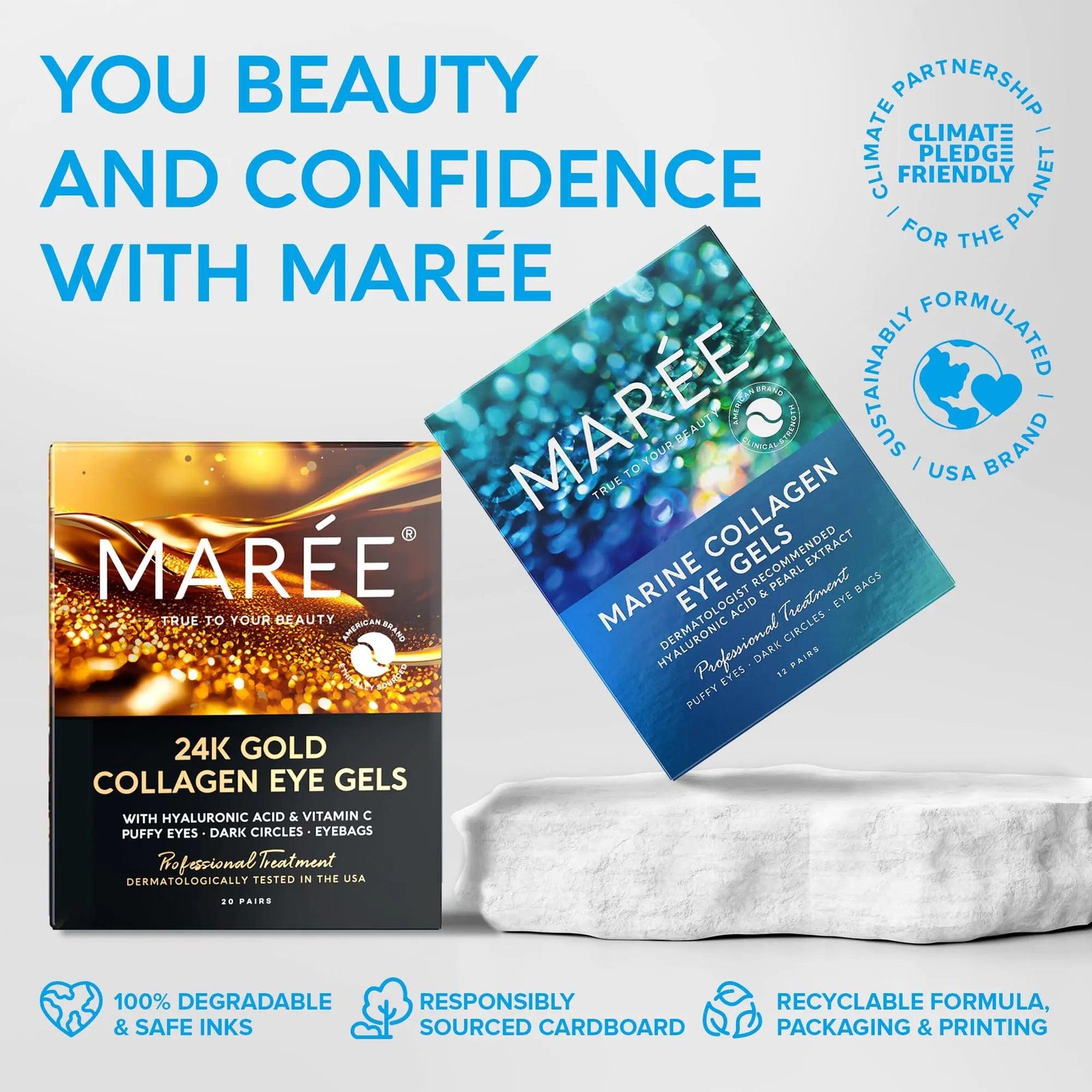 MAREE Eye Gels - Under Eye Gels for Puffy Eyes and Dark Circles with Natural Marine Collagen & Hyaluronic Acid - Anti-Aging Eye Mask for Face to Soothe Puffiness, Eye Bags and Wrinkles - Evallys.com # #