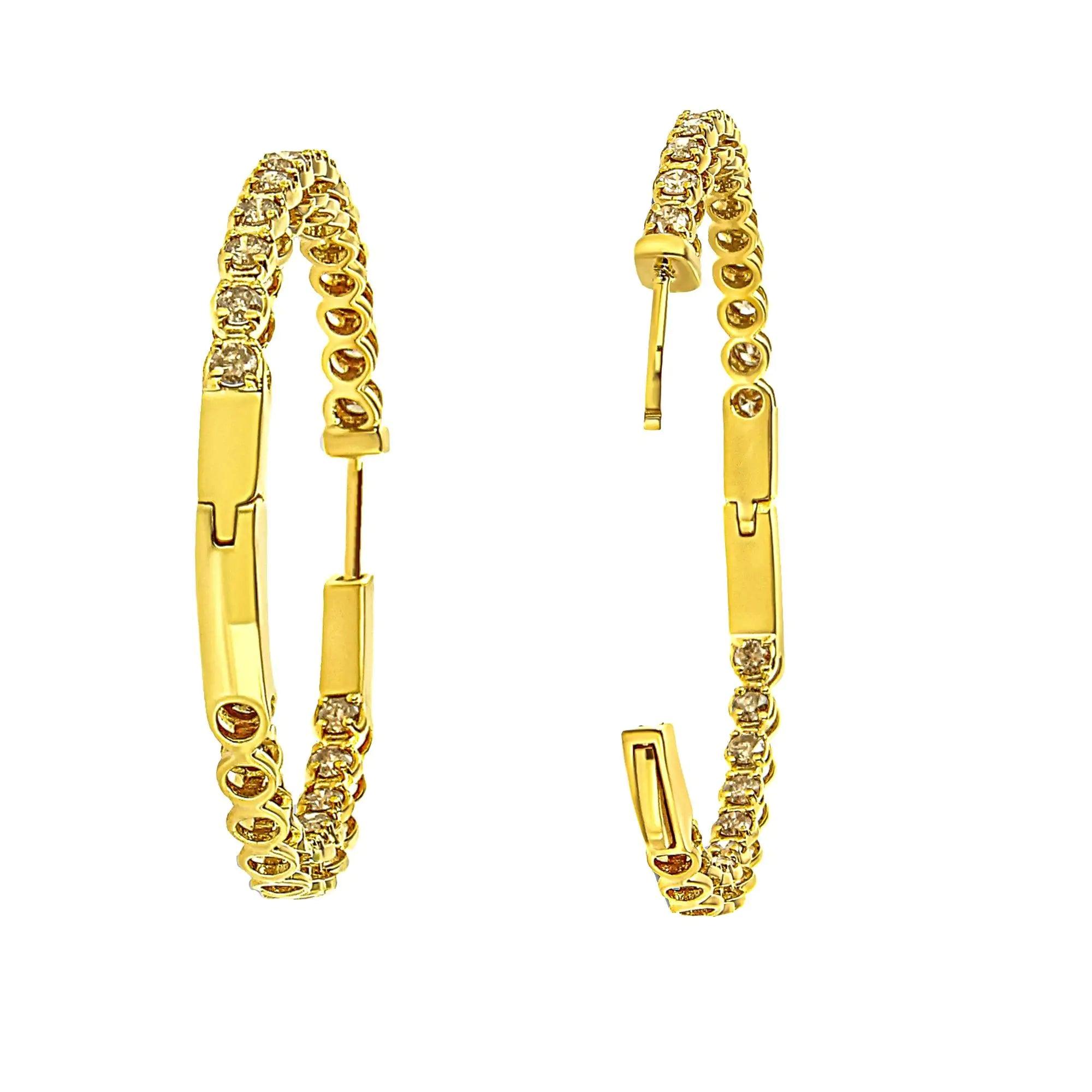 10K Yellow Gold Plated .925 Sterling Silver 3.00 Cttw Diamond Inside Out Hoop Earrings (K-L Color, I1-I2 Clarity) - Evallys.com # #