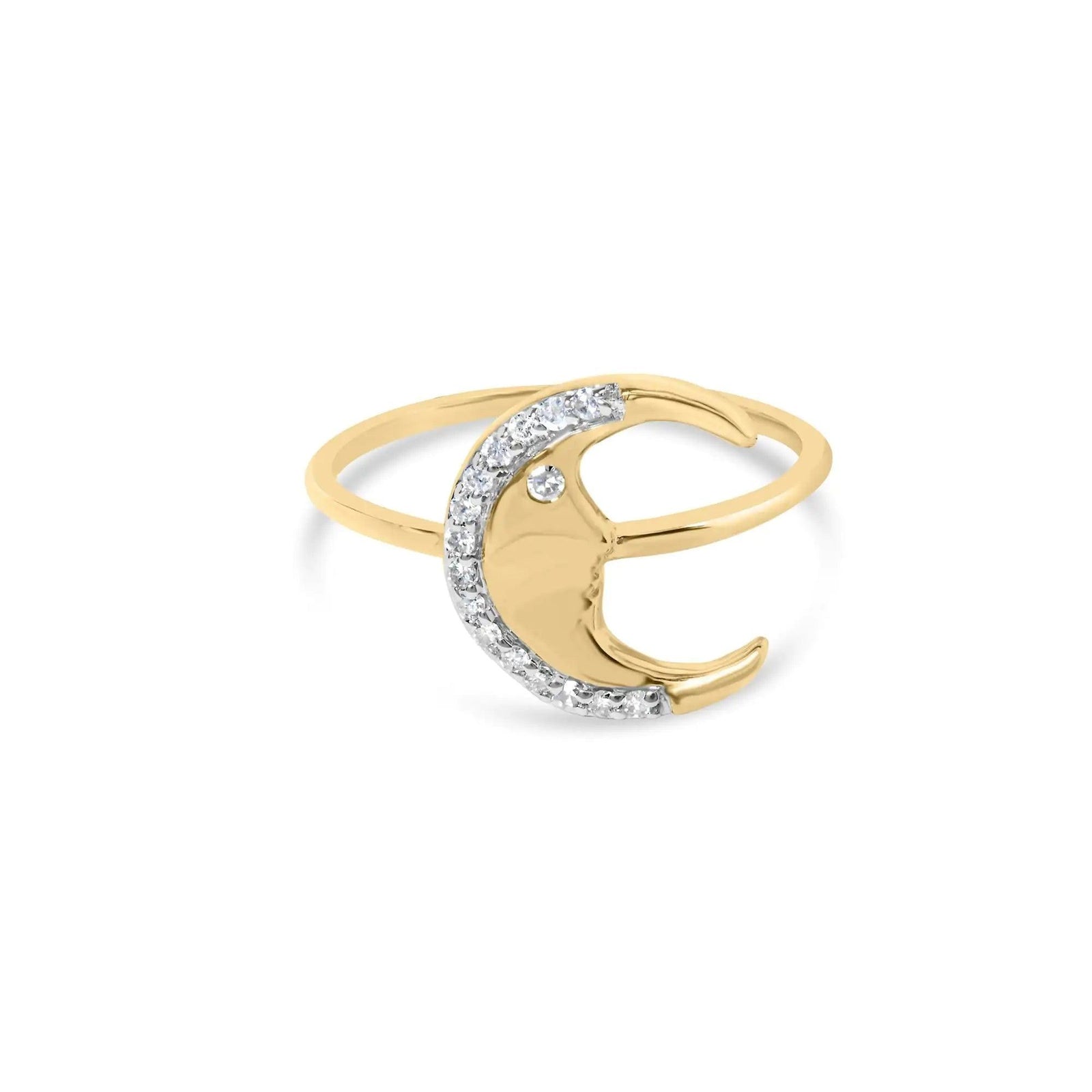 10K Yellow Gold 1/10 Cttw Diamond Crescent Moon Ring (I-J Color, I1-I2 Clarity) - Evallys.com # #