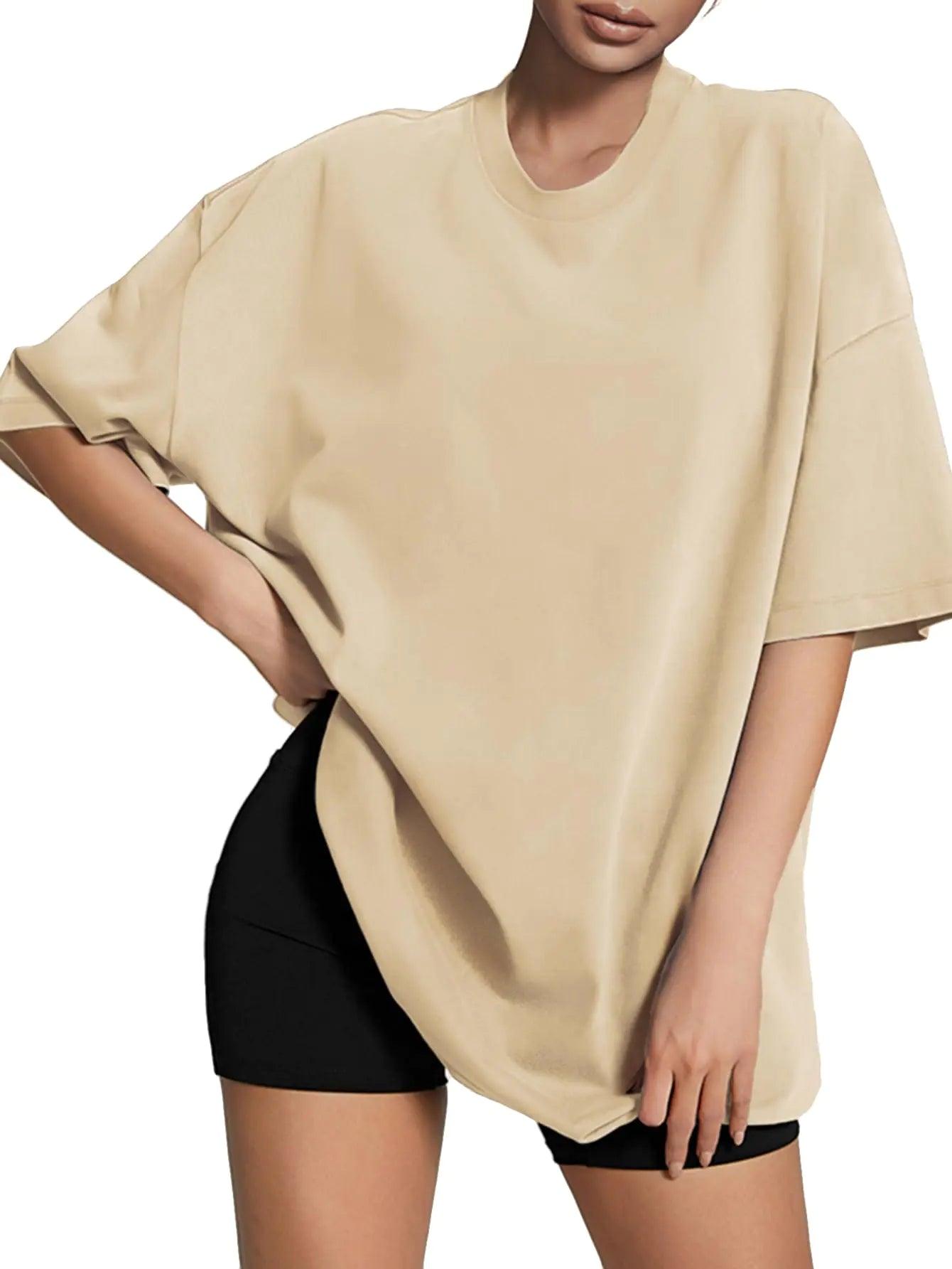 ATHMILE Womens Oversized T Shirts Loose Fit Crewneck Short Sleeve Tops Summer Casual Blouse 2024 Y2K Basic Tee XX-Large Lightyellow - Evallys.com # #