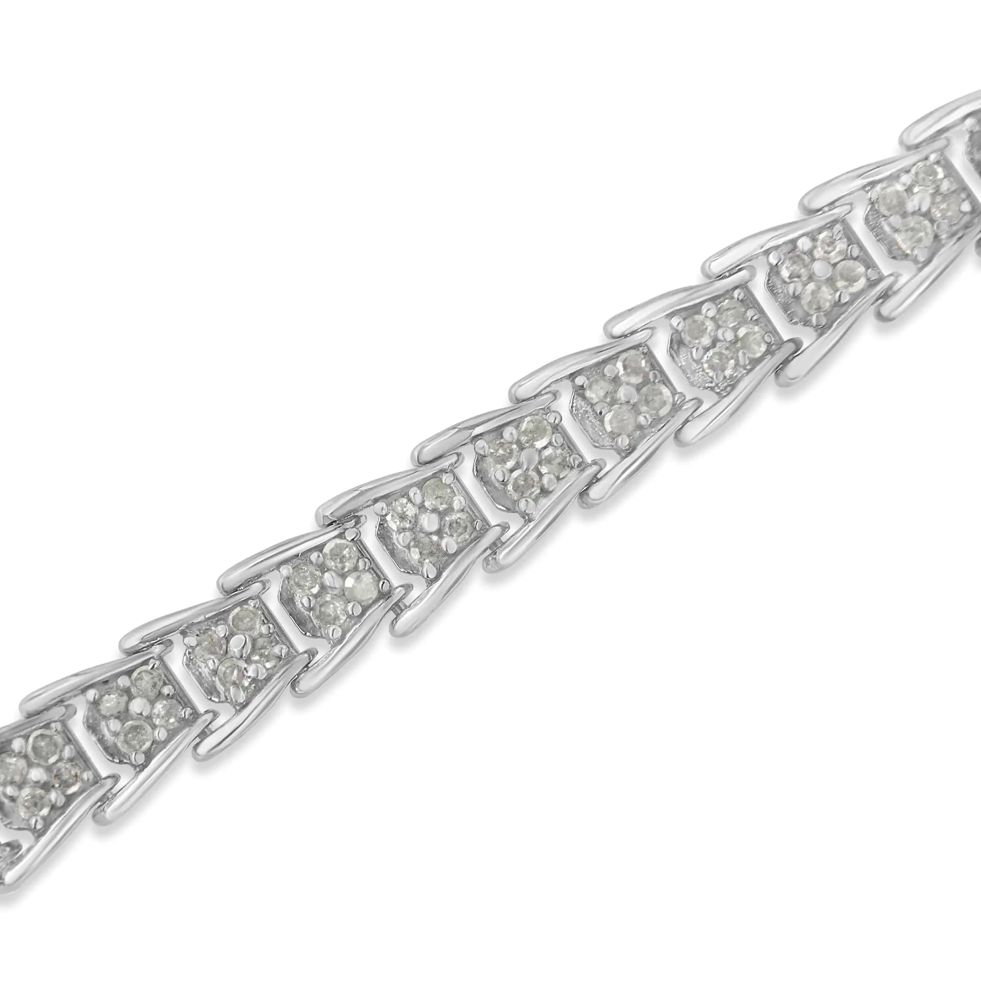 .925 Sterling Silver 2.0 Cttw Diamond Fan-Shaped Fancy Chevron Link Tennis Bracelet (I-J Color, I3 Clarity) - 7" - Evallys.com # #