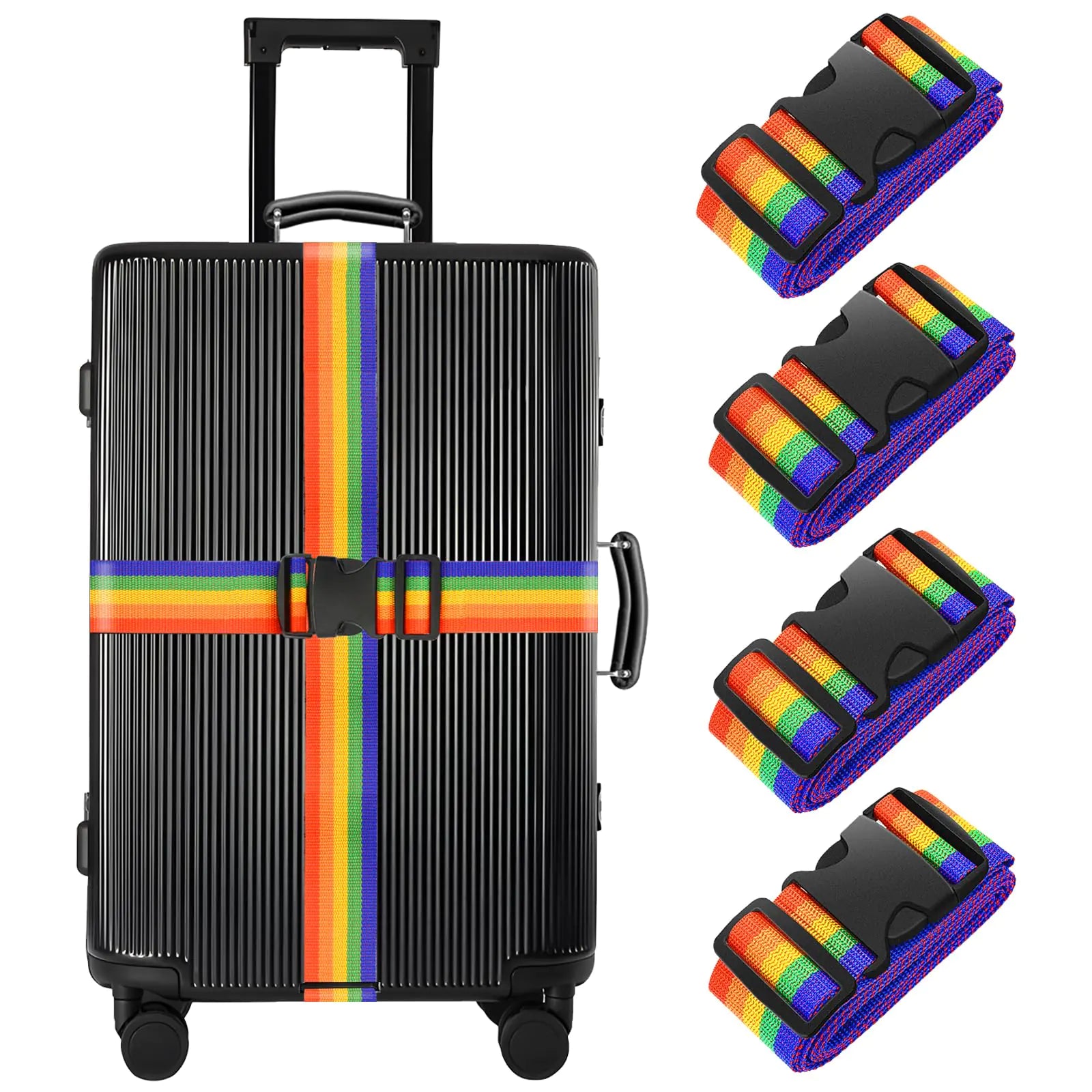 BILIONE 4 Pack Luggage Straps 79" Long Belts Keep Suitcase Secure While Traveling, TSA Approved Add a Bag Premium Accessory for Travel Bag Closure (4 Pcs Rainbow) 4 Pcs Rainbow - Evallys.com # #