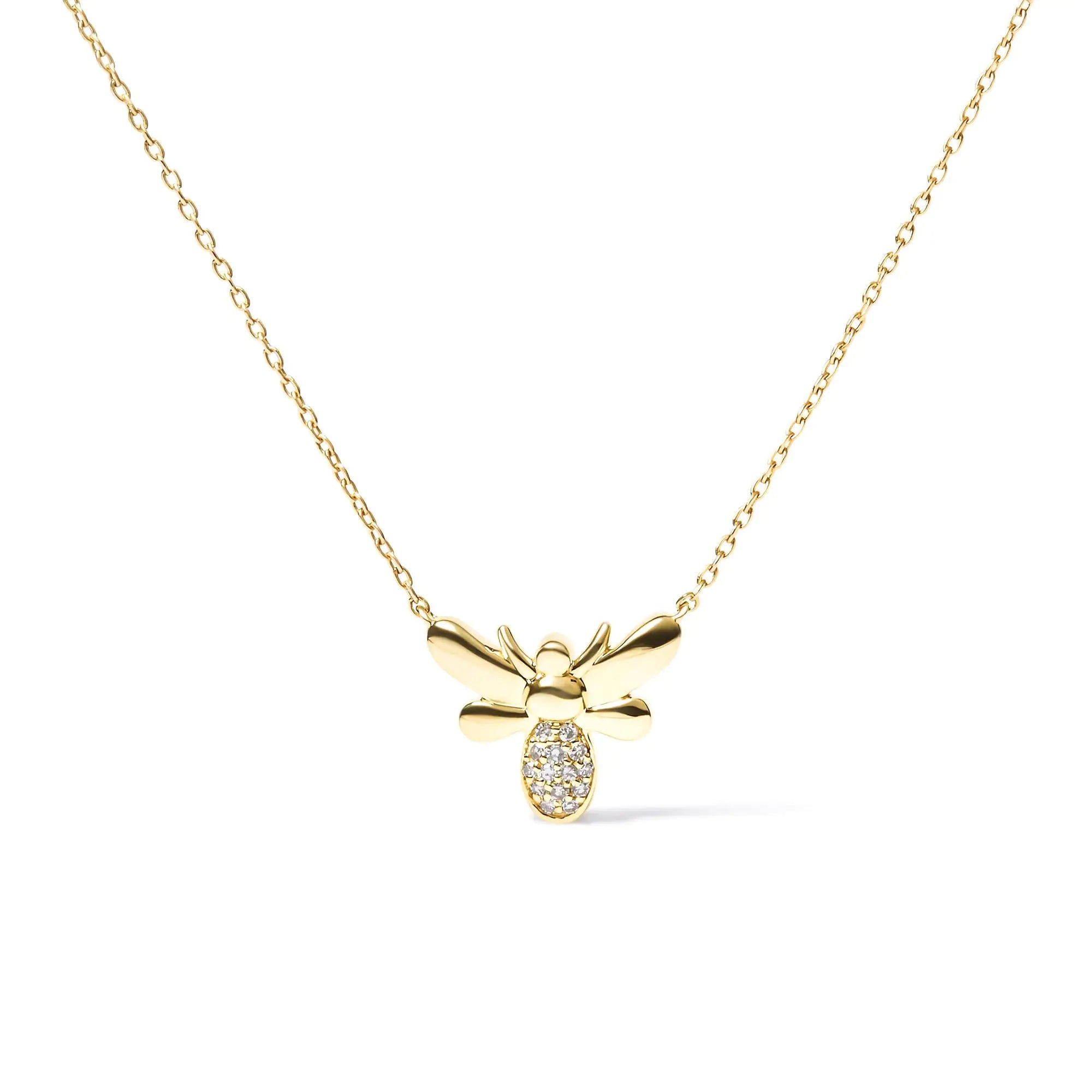 10K Yellow Gold Diamond Accented Bumble Bee Pendant 18" Inch Necklace (H-I Color, I1-I2 Clarity) - Evallys.com # #