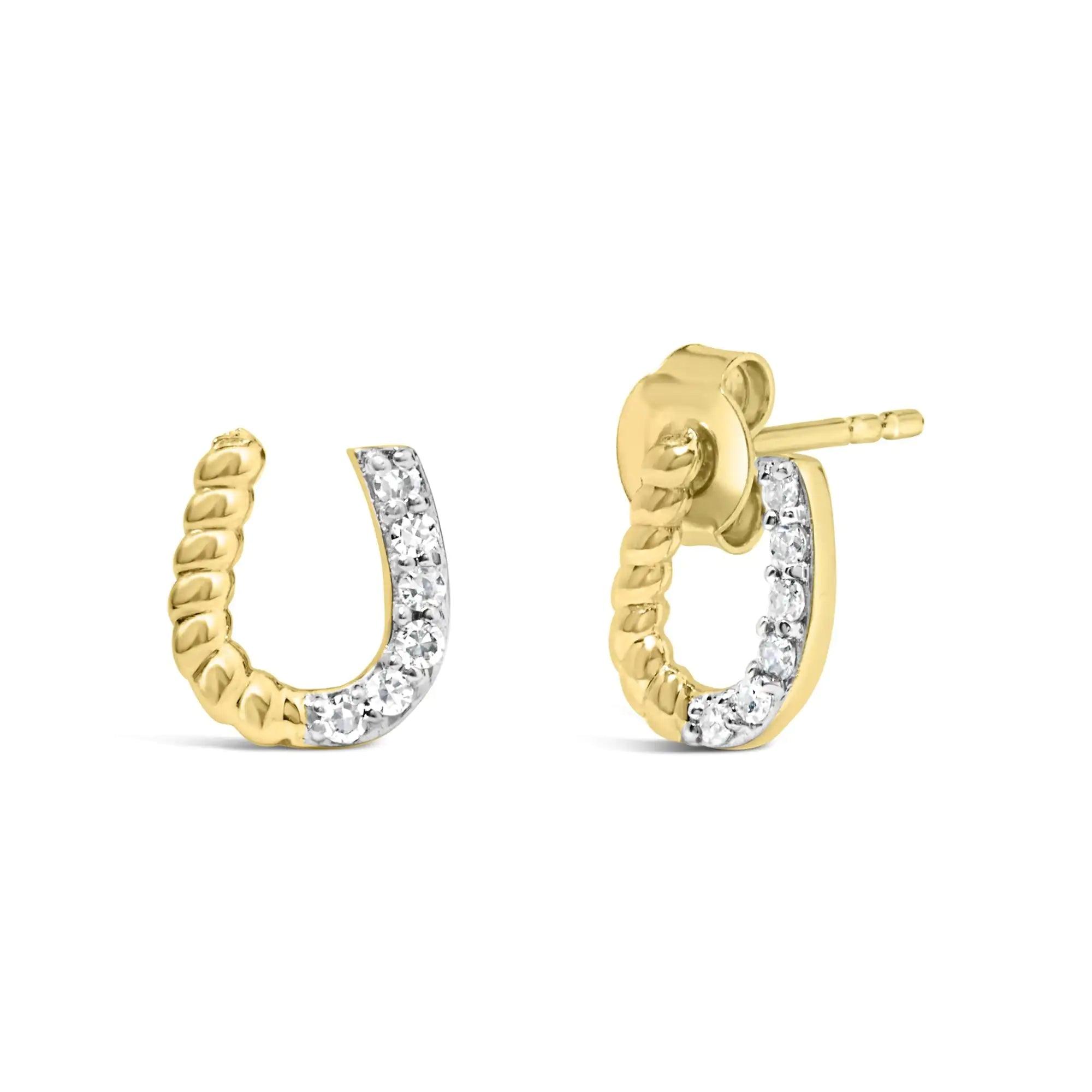 14K Yellow Gold 1/10 Cttw Diamond and Braided Horseshoe Stud Earrings (I-J Color, I1-I2 Clarity) - Evallys.com # #