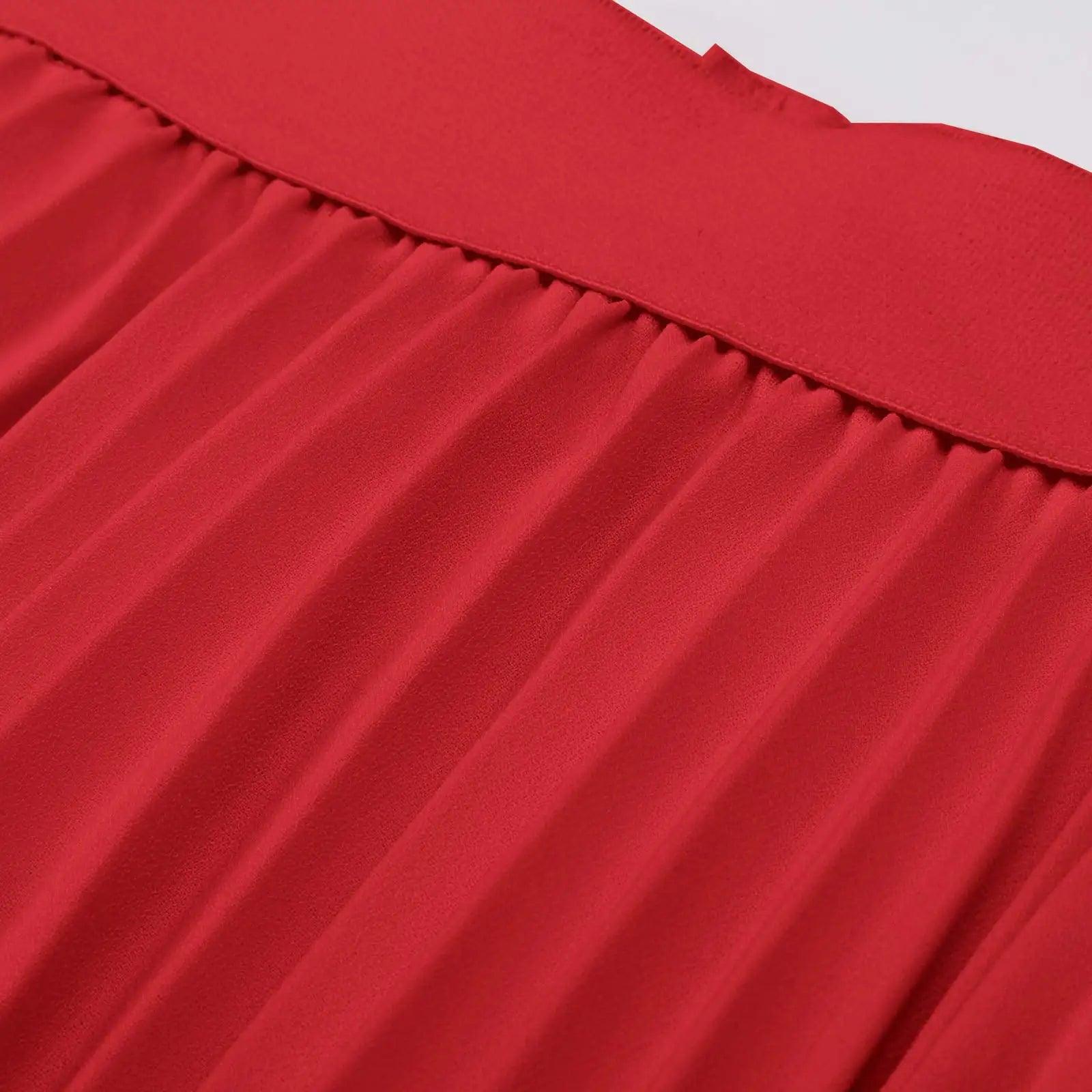GRACE KARIN Women High Elastic Waist Pleated Chiffon Skirt Midi Swing A-line Skirts Red X-Large - Evallys.com # #