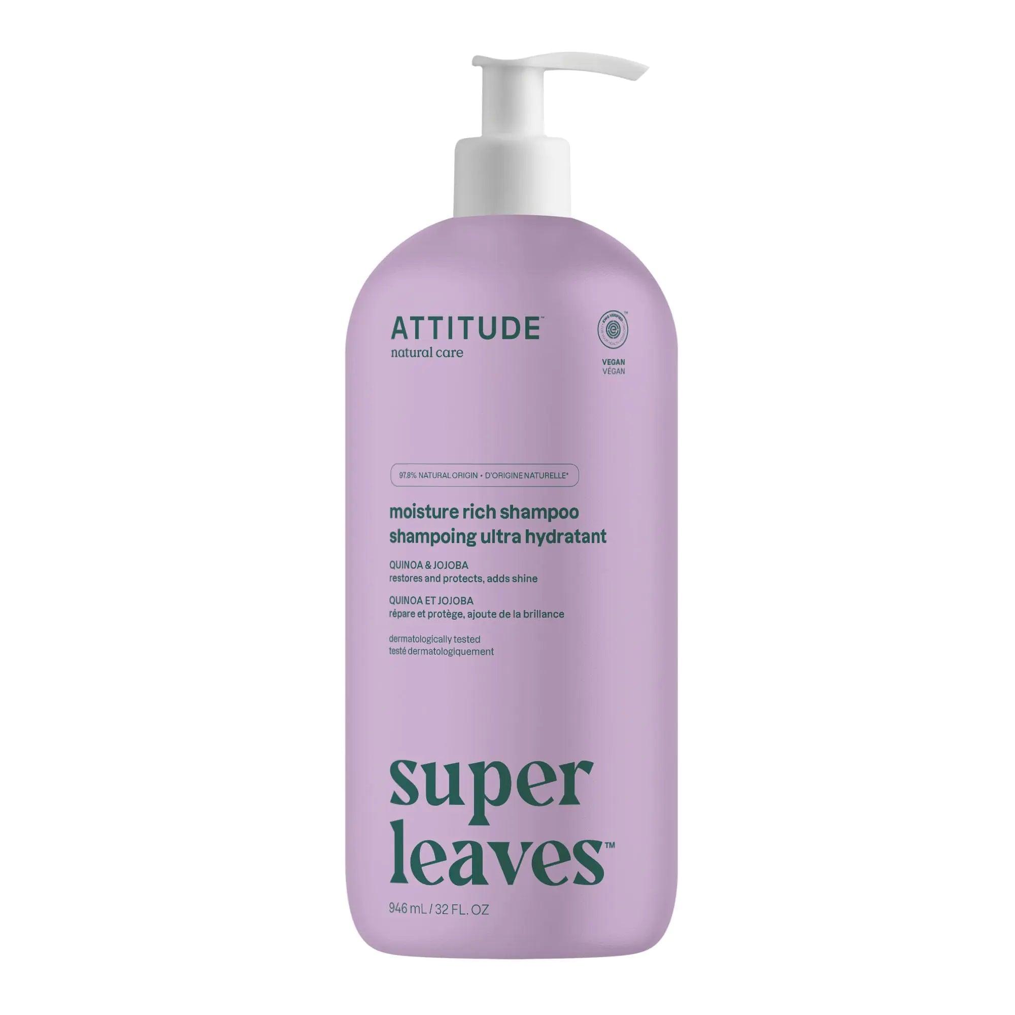 ATTITUDE Moisture Rich Hair Shampoo, EWG Verified, For Dry and Damaged Hair, Naturally Derived Ingredients, Vegan and Plant Based, Quinoa and Jojoba, 32 Fl Oz (Pack of 6) 32 Fl Oz (Pack of 6) - Evallys.com # #