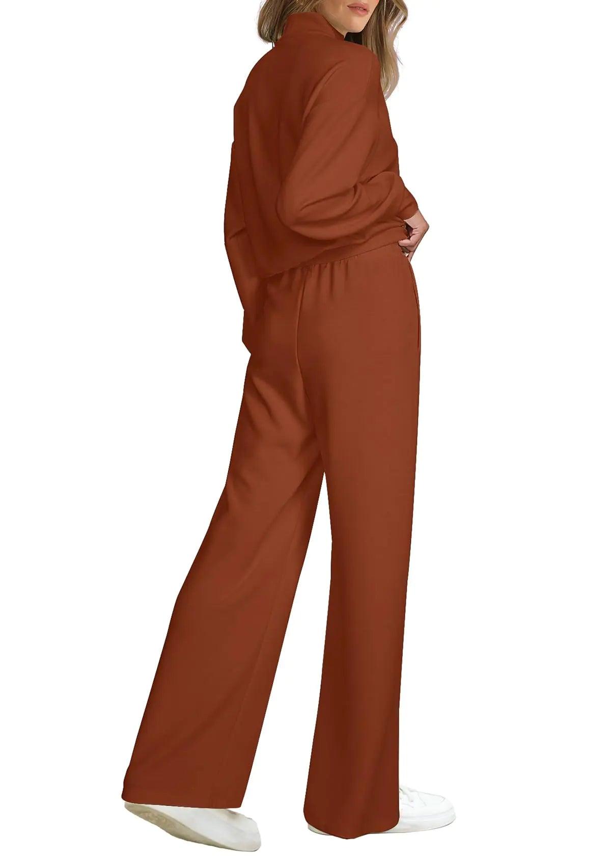 WIHOLL Womens 2 Piece Outfits Lounge Sets 2024 Half Zip Sweatshirt and Wide Leg Sweatpant with Pocket Fall Fashion Tracksuit Caramel Medium - Evallys.com # #