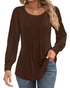 Ficerd Women's Puff Long Sleeve Tunic Tops Pleated Crew Neck Blouses Dressy Casual Loose Fit Fall and Winter Shirts Pink Floral Large - Evallys.com
