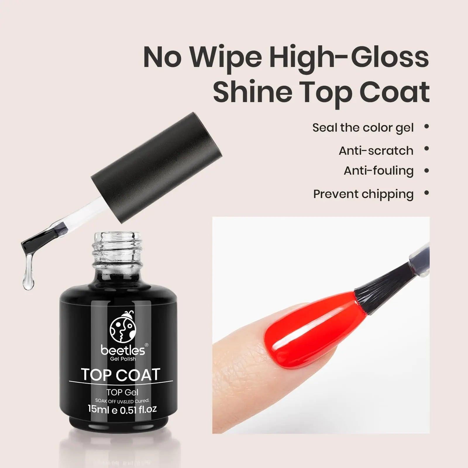 Beetles Top Coat Base Gel & Nail Glue Set-3Pcs No Wipe Top Coat & Base Coat with 5 In 1 Nail Glue Shine Effect Long Lasting Soak Off Uv Light Lamp Diy Home for Women Girls 1-Top Base and Nail Glue - Evallys.com # #