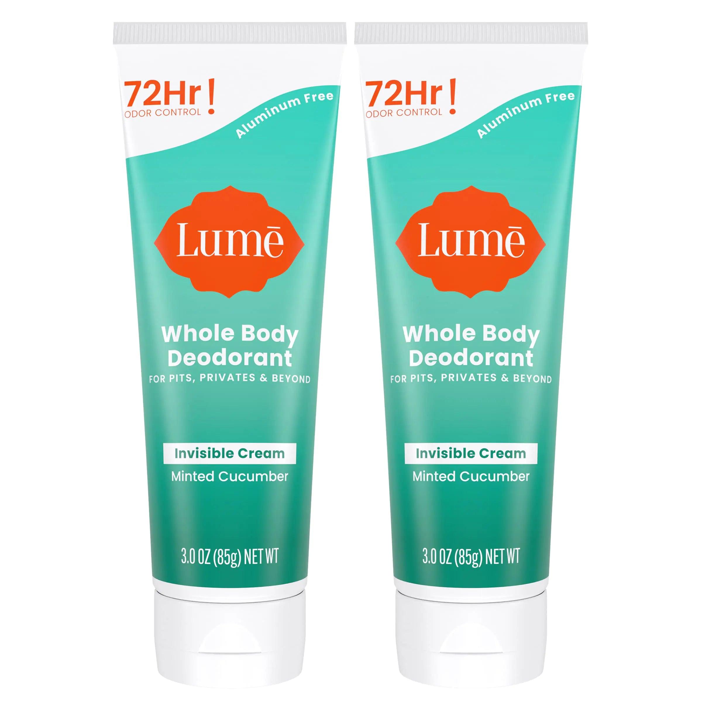 Lume Whole Body Deodorant - Invisible Cream Tube - 72 Hour Odor Control - Aluminum Free, Baking Soda Free, Skin Safe - 3.0 ounce (Pack of 2) (Minted Cucumber) Minted Cucumber 3 Ounce (Pack of 2) - Evallys.com # #