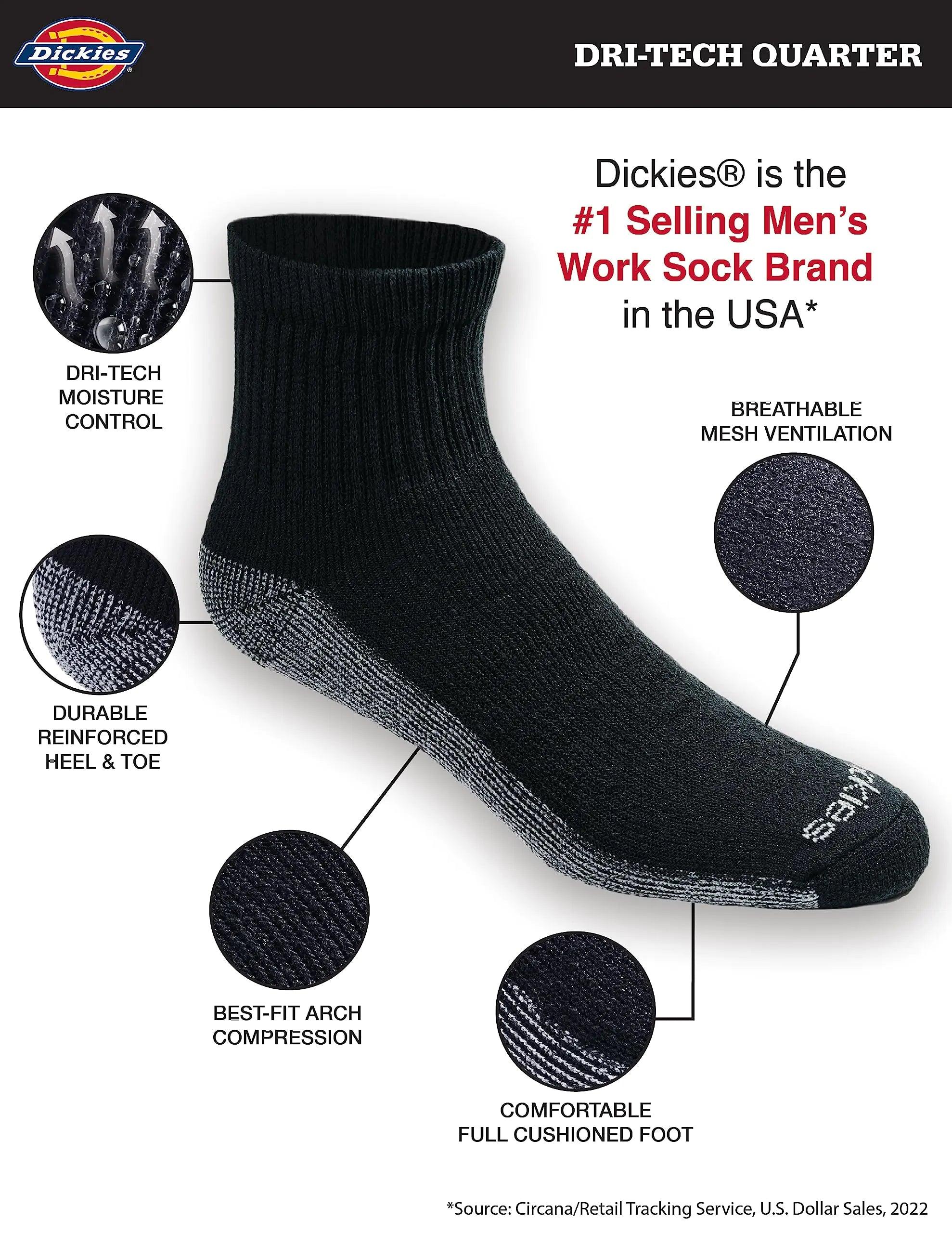 Dickies Men's Dri-tech Moisture Control Quarter Socks, Available in M-XXL (6, 12, 18 Pairs) Medium Black (12 Pairs) - Evallys.com # #