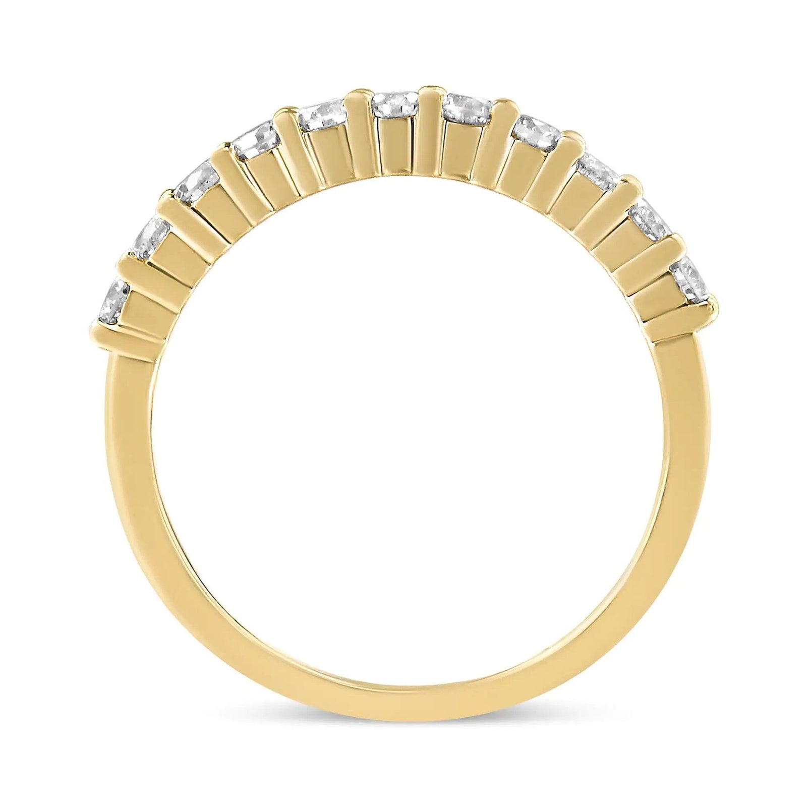 14K Yellow Gold Plated .925 Sterling Silver 1/2 cttw Shared Prong Set Brilliant Round-Cut Diamond 11 Stone Band Ring (I-J Color, I1-I2 Clarity) - Evallys.com # #