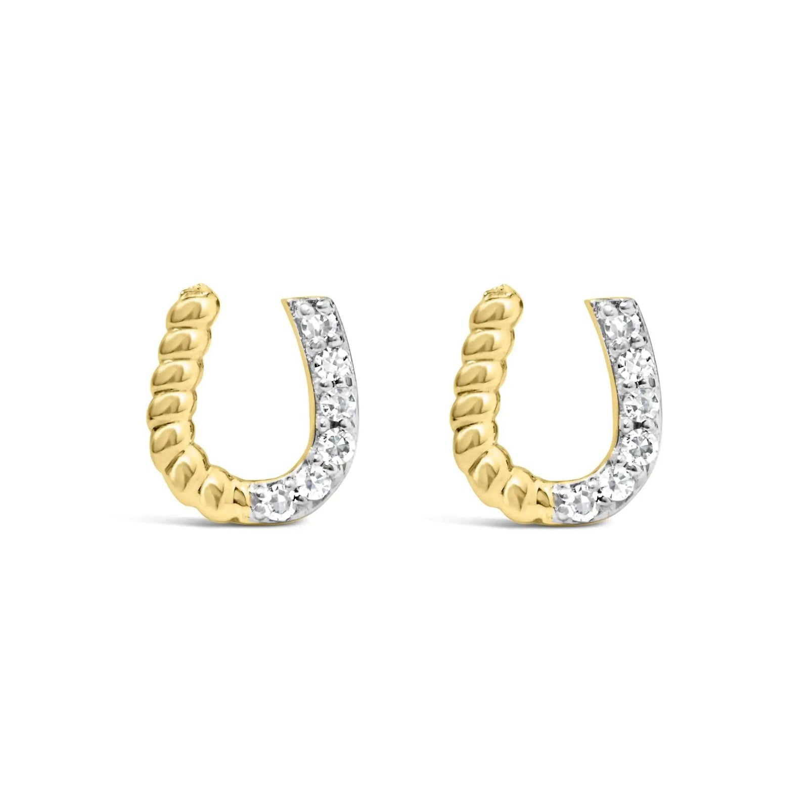 14K Yellow Gold 1/10 Cttw Diamond and Braided Horseshoe Stud Earrings (I-J Color, I1-I2 Clarity) - Evallys.com # #