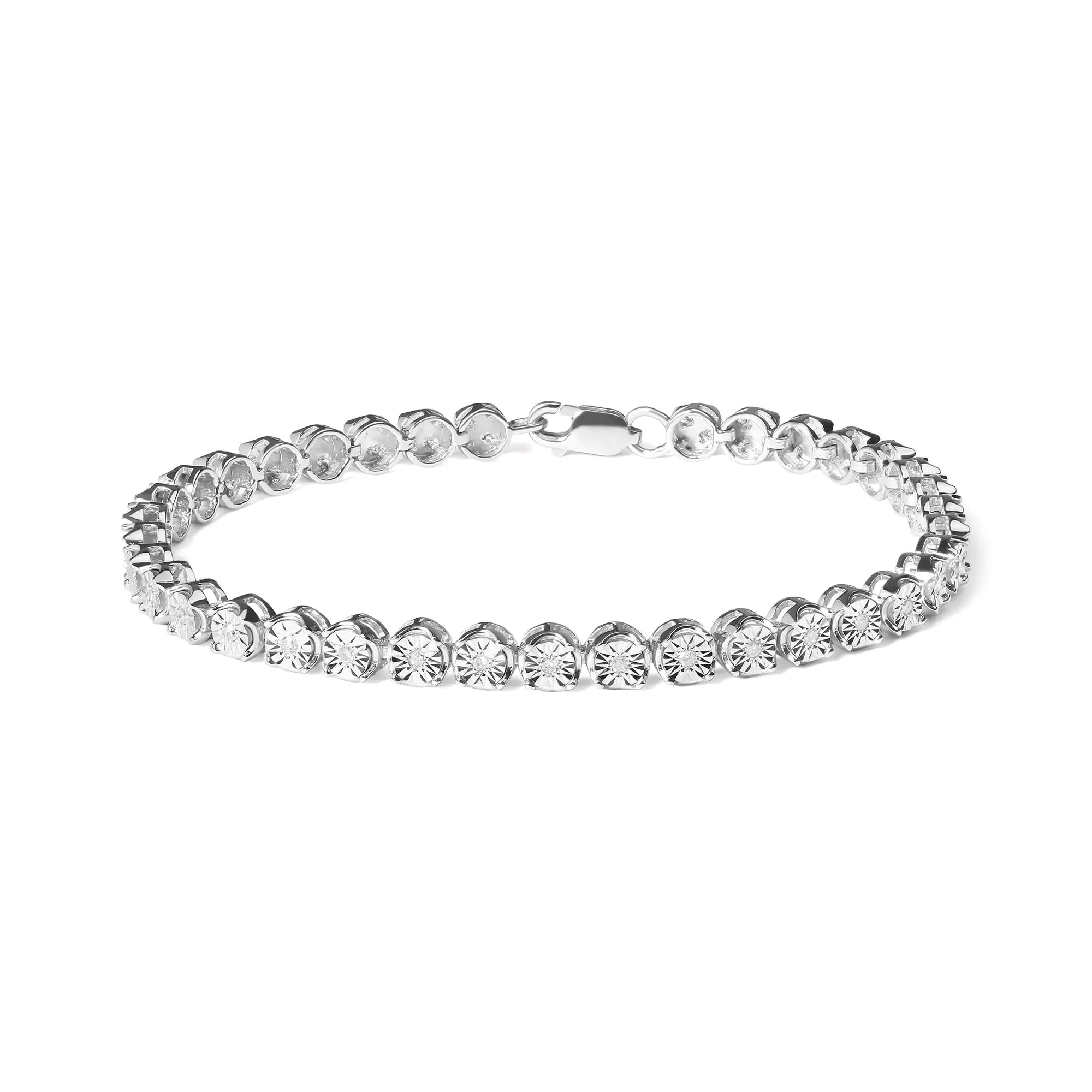 .925 Sterling Silver 1/4 Cttw Miracle-Set Diamond Starburst Round Link Tennis Bracelet (I-J Color, I2-I3 Clarity) - Size 7.25" - Evallys.com # #