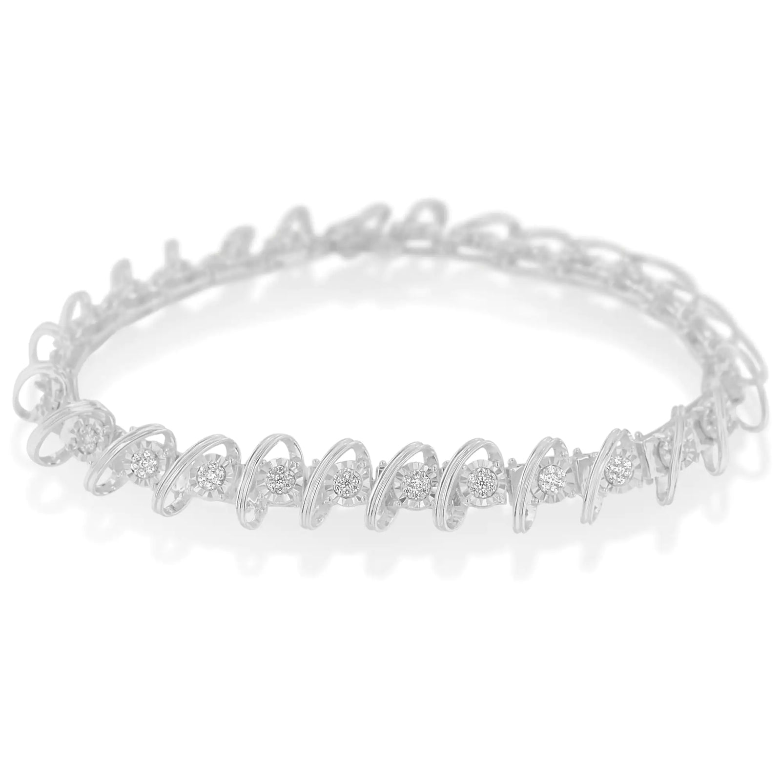 .925 Sterling Silver 3/4 Cttw Diamond  Illusion Plate Link Bracelet (I-J Color, I3 Clarity) - Size 7.25