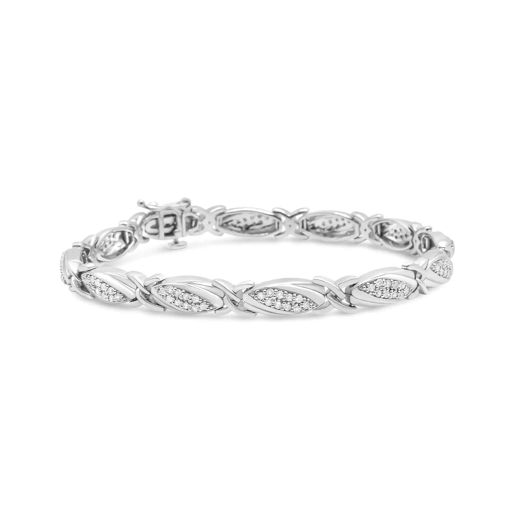 .925 Sterling Silver 1.00 Cttw Round Diamond X-Link Bracelet (I-J Color, I2-I3 Clarity) - Size 7.25" - Evallys.com # #