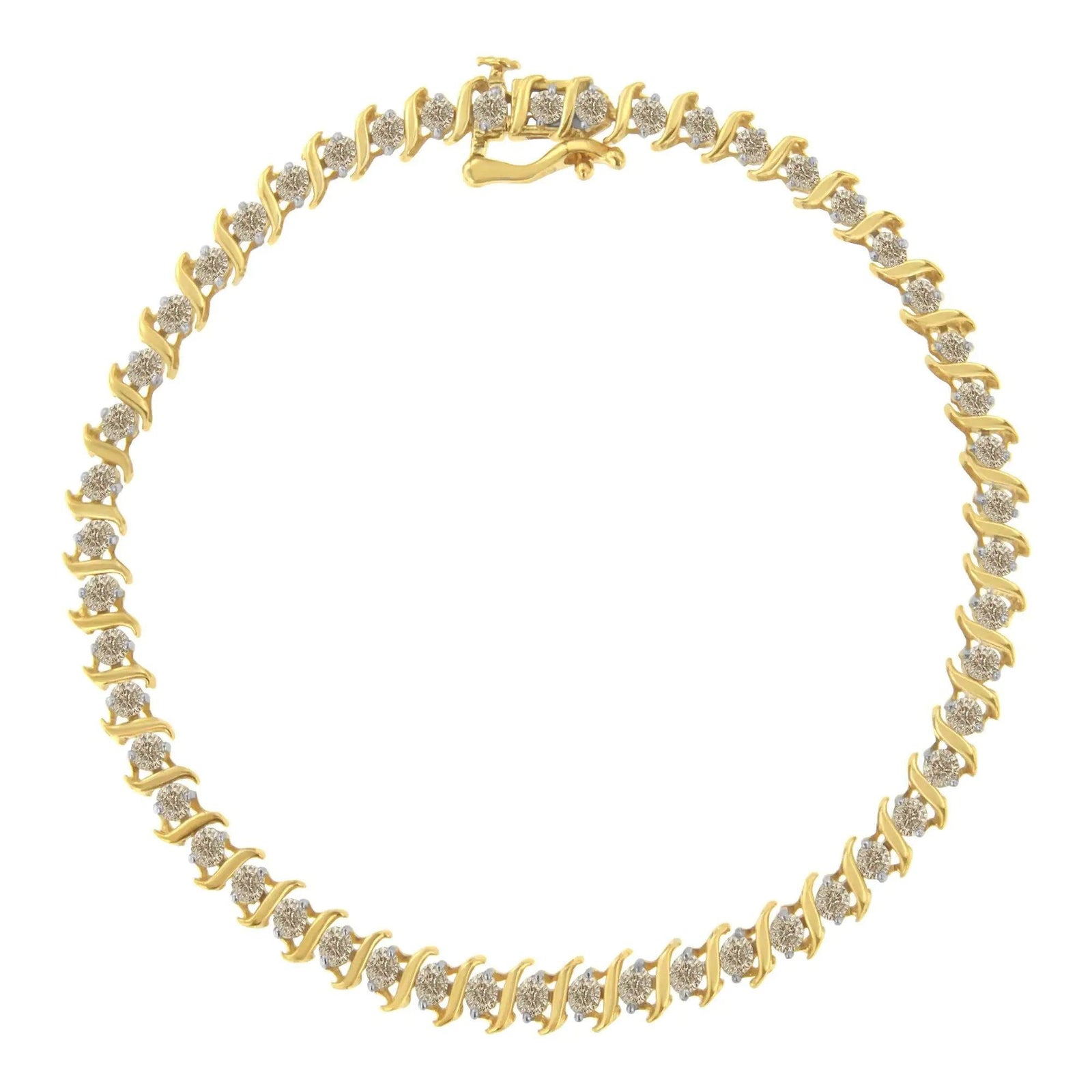 2Micron 10KT Yellow Gold Plated Sterling Silver Diamond S-Link Bracelet (2 cttw, J-K Color, I2-I3 Clarity) - Evallys.com # #