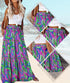 EARKOHA Womens Casual High Waist Tie Paisley Print Long Maxi Skirt with Pockets Purple Green XX-Large - Evallys.com # #