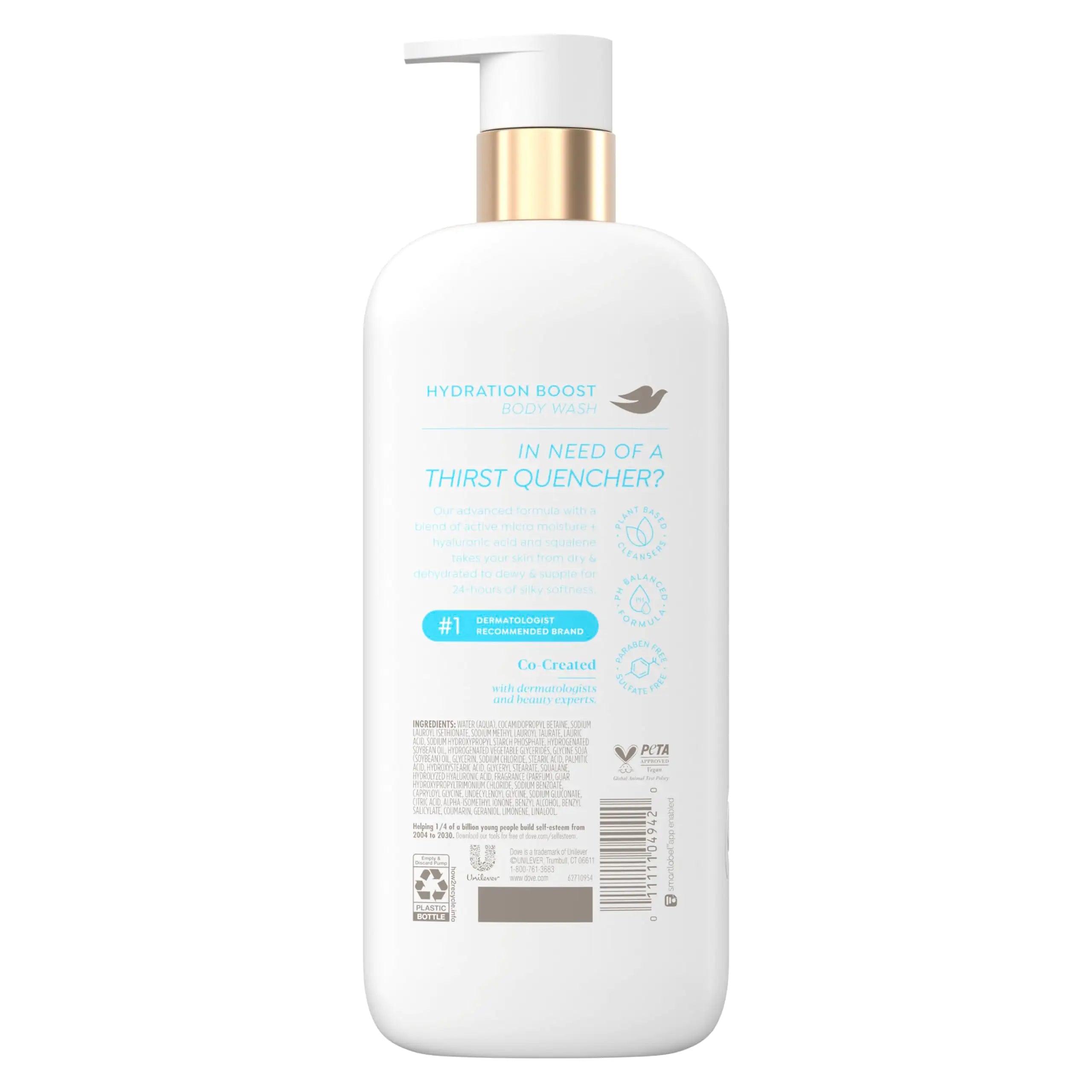 Dove Body Wash Hydration Boost Actively drenches dry skin 6% hydration serum with hyaluronic 18.5 oz - Evallys.com # #