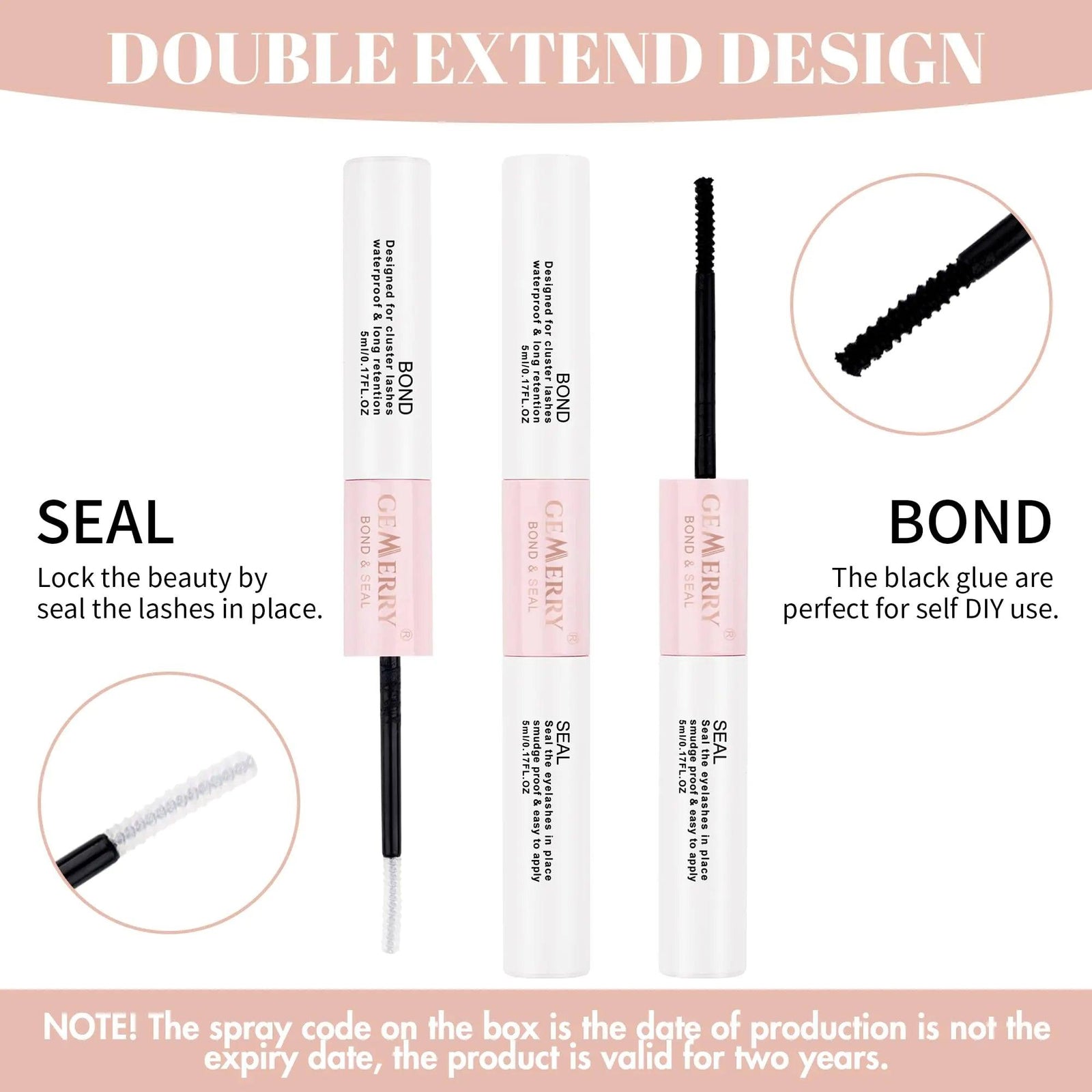 GEMERRY Lash Bond and Seal Cluster Lash Glue for Individual Lashes Long Retention 48-72 Hours Waterproof Individual Lash Glue for Lash Clusters DIY Eyelash Extensions Glue at Home 10ml BLACK BOND+CLEAR SEAL - Evallys.com # #