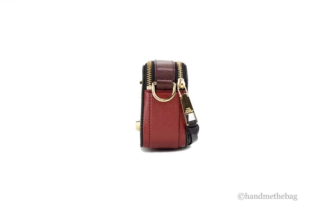 Marc Jacobs The Colorblock Snapshot Black Red Saffiano Leather Shoulder Handbag - Evallys.com # #