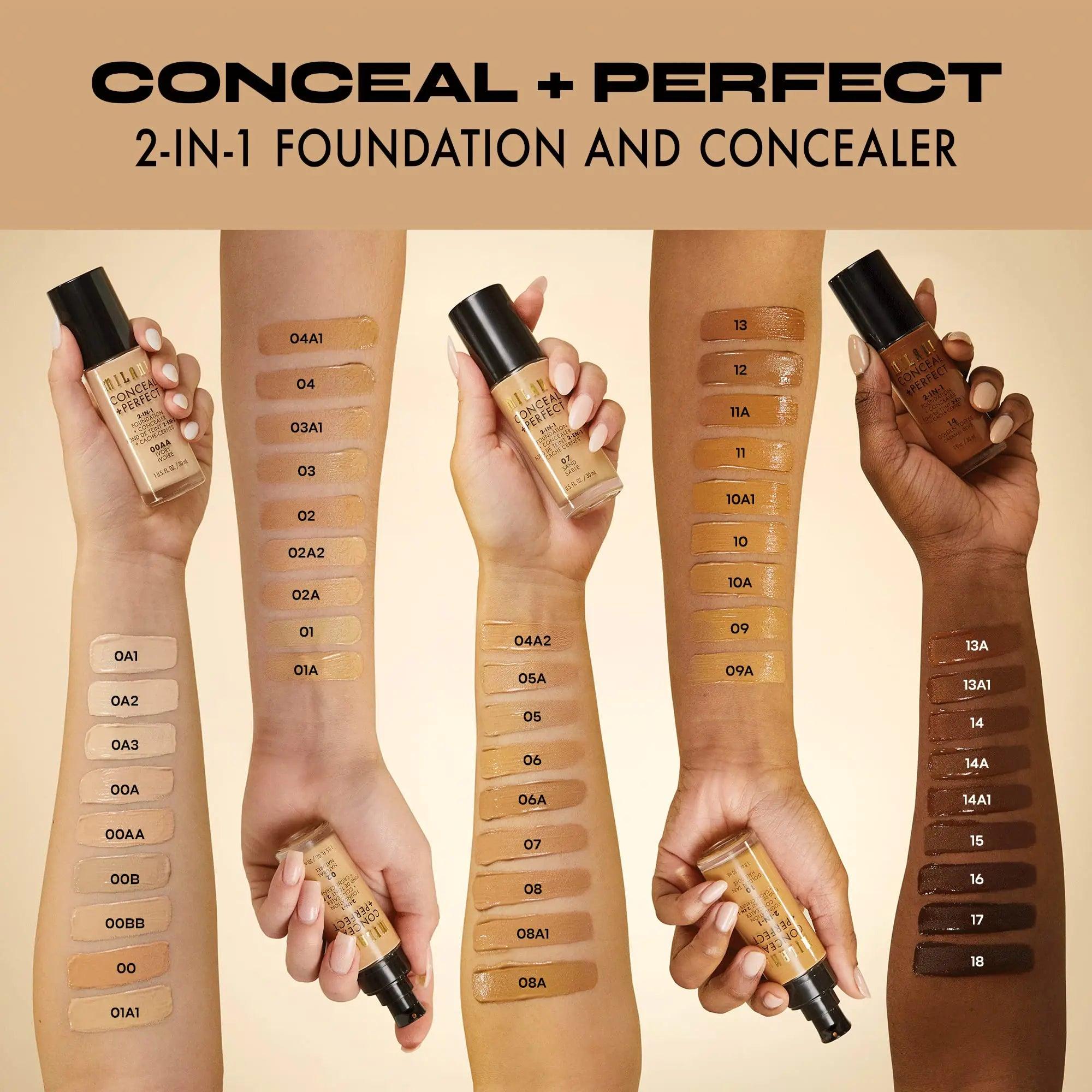 Milani Conceal + Perfect 2-in-1 Foundation + Concealer - Golden Tan (1 Fl. Oz.) Cruelty-Free Liquid Foundation - Cover Under-Eye Circles, Blemishes & Skin Discoloration for a Flawless Complexion 10-Golden Tan - Evallys.com # #